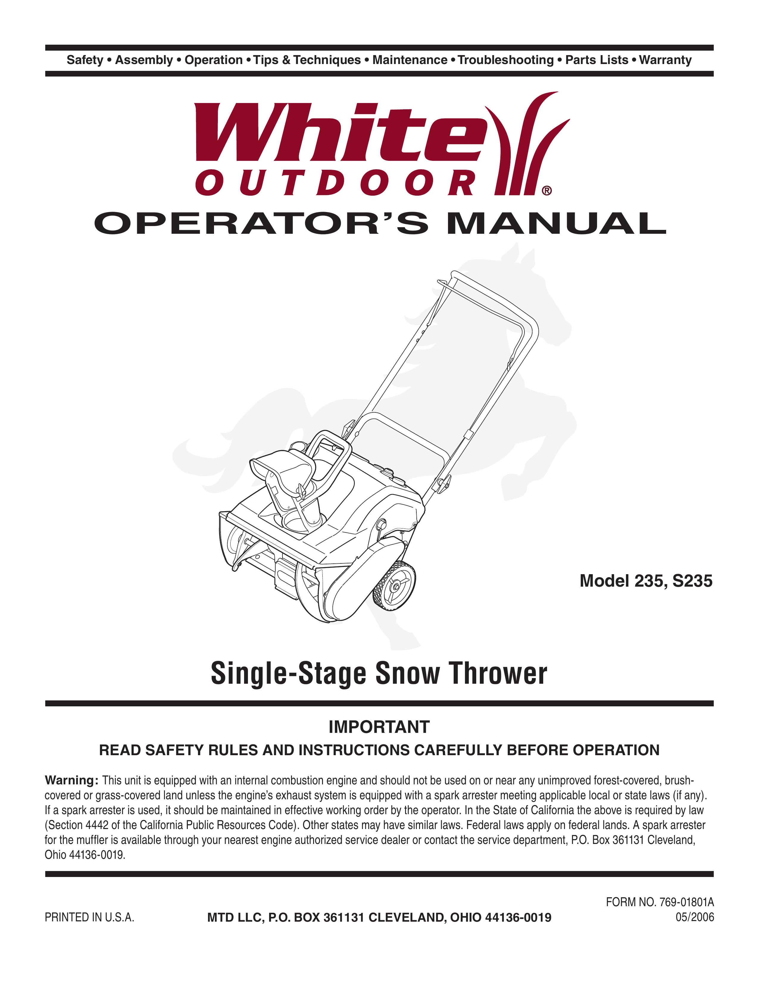 White Outdoor 9235 Snow Blower User Manual