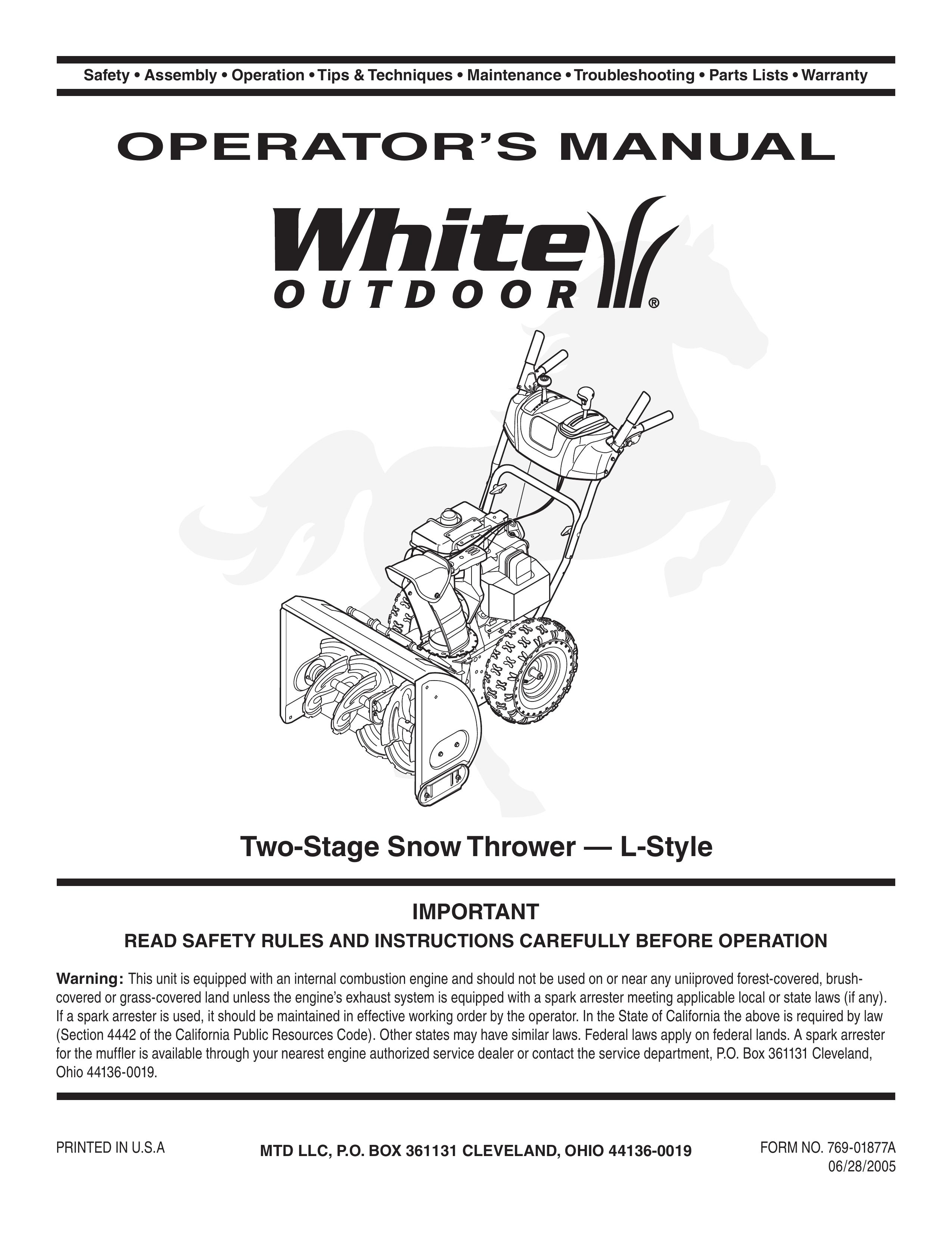 White Outdoor L-Syle Snow Blower User Manual