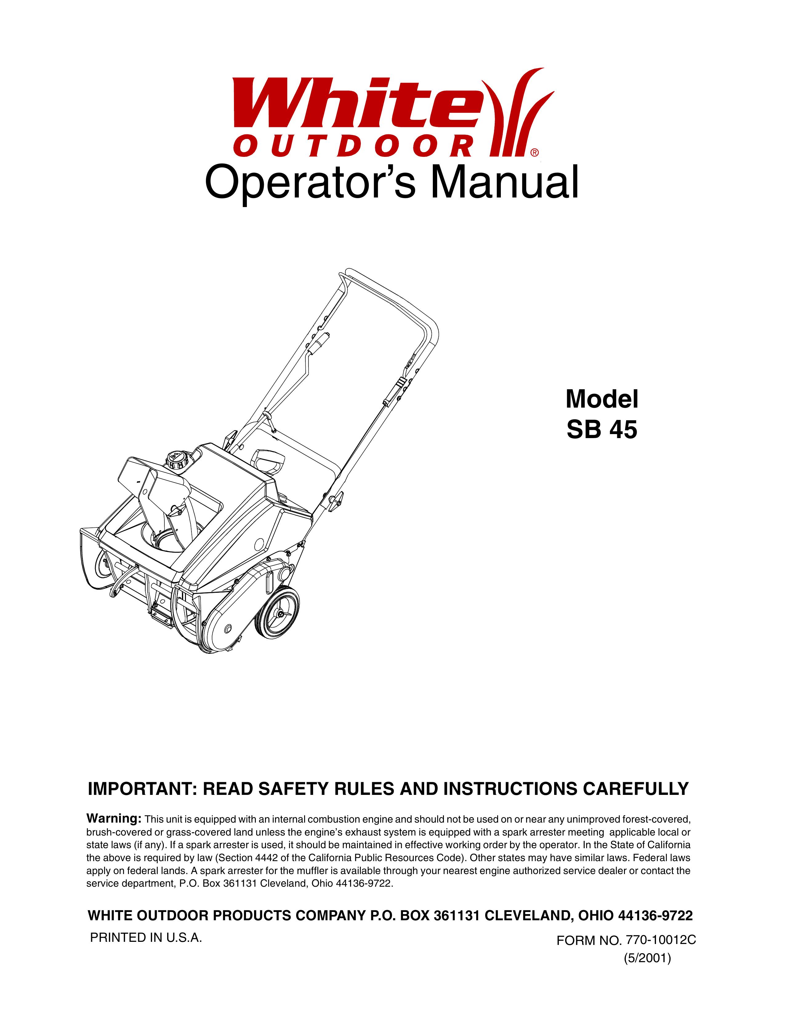 White Outdoor SB 45 Snow Blower User Manual