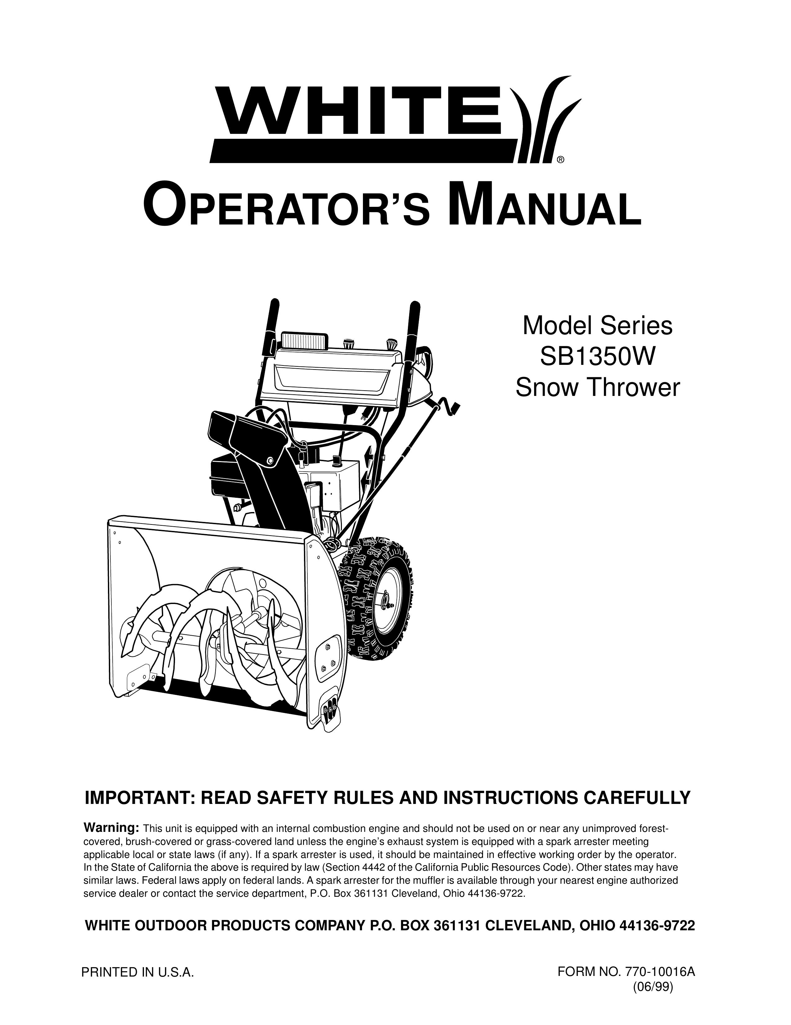White Outdoor SB1350W Snow Blower User Manual
