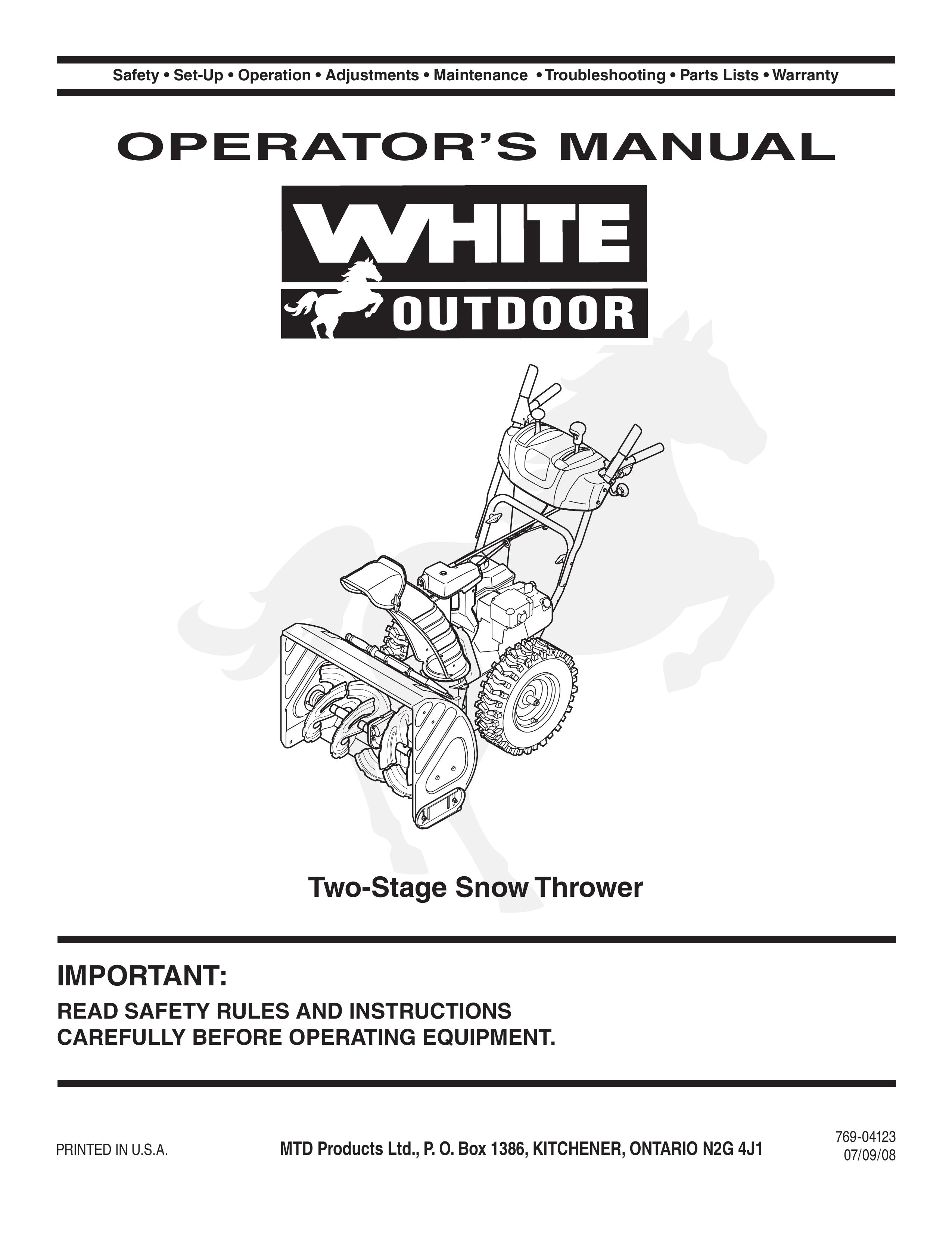 White Outdoor Two Stage Snow Blower Snow Blower User Manual