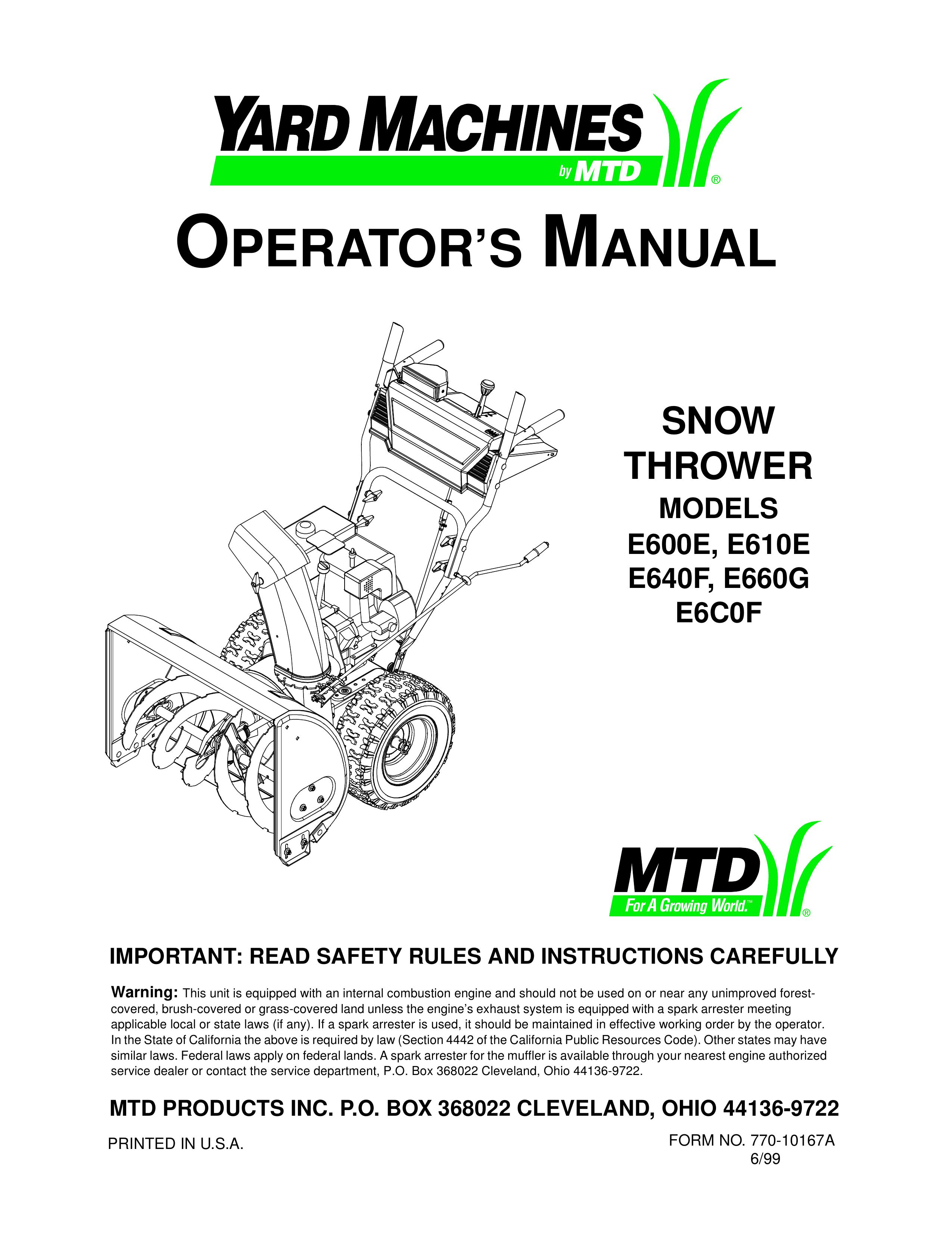 Yard Machines E660G Snow Blower User Manual