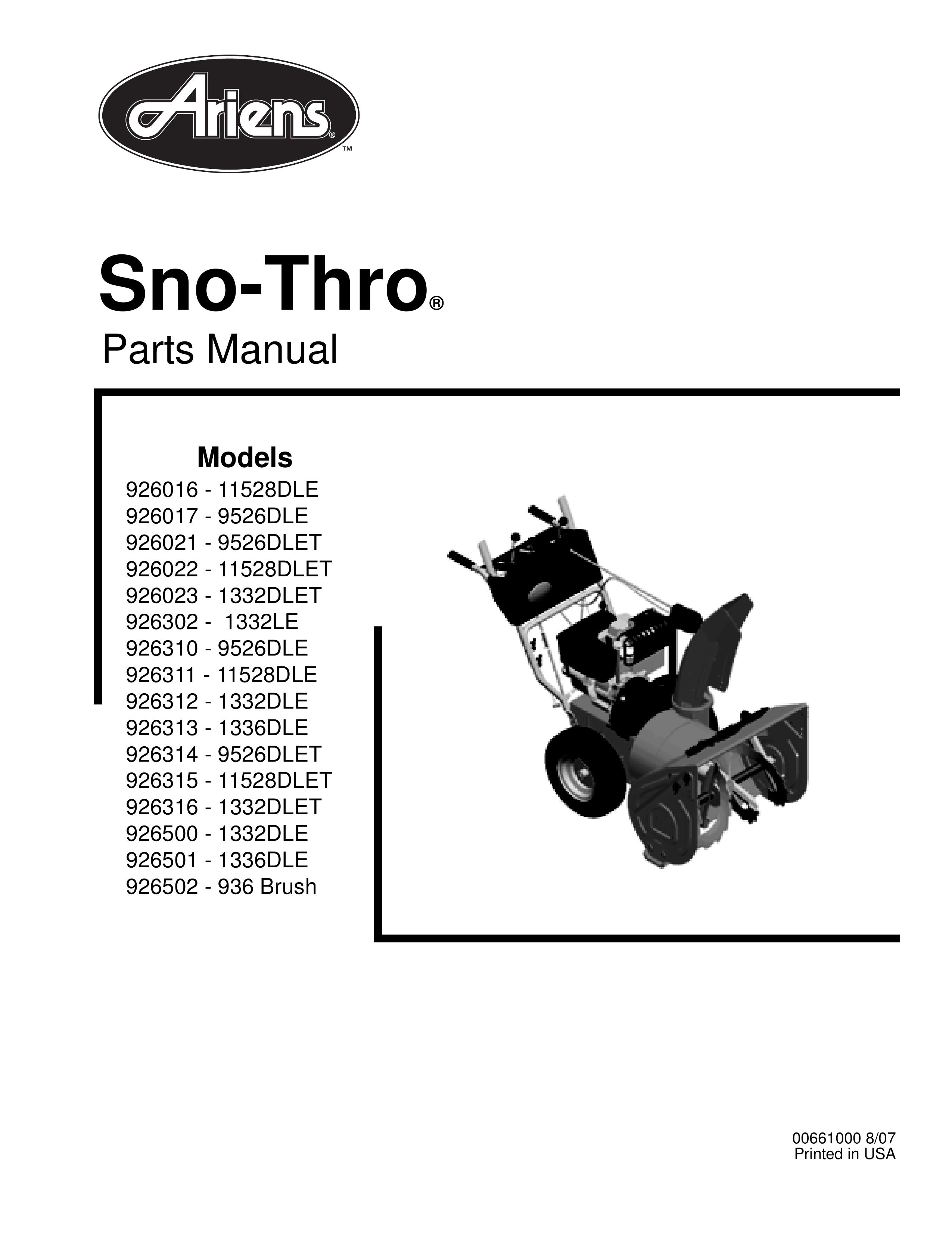 Ariens 926312 - 1332DLE Snow Blower Attachment User Manual