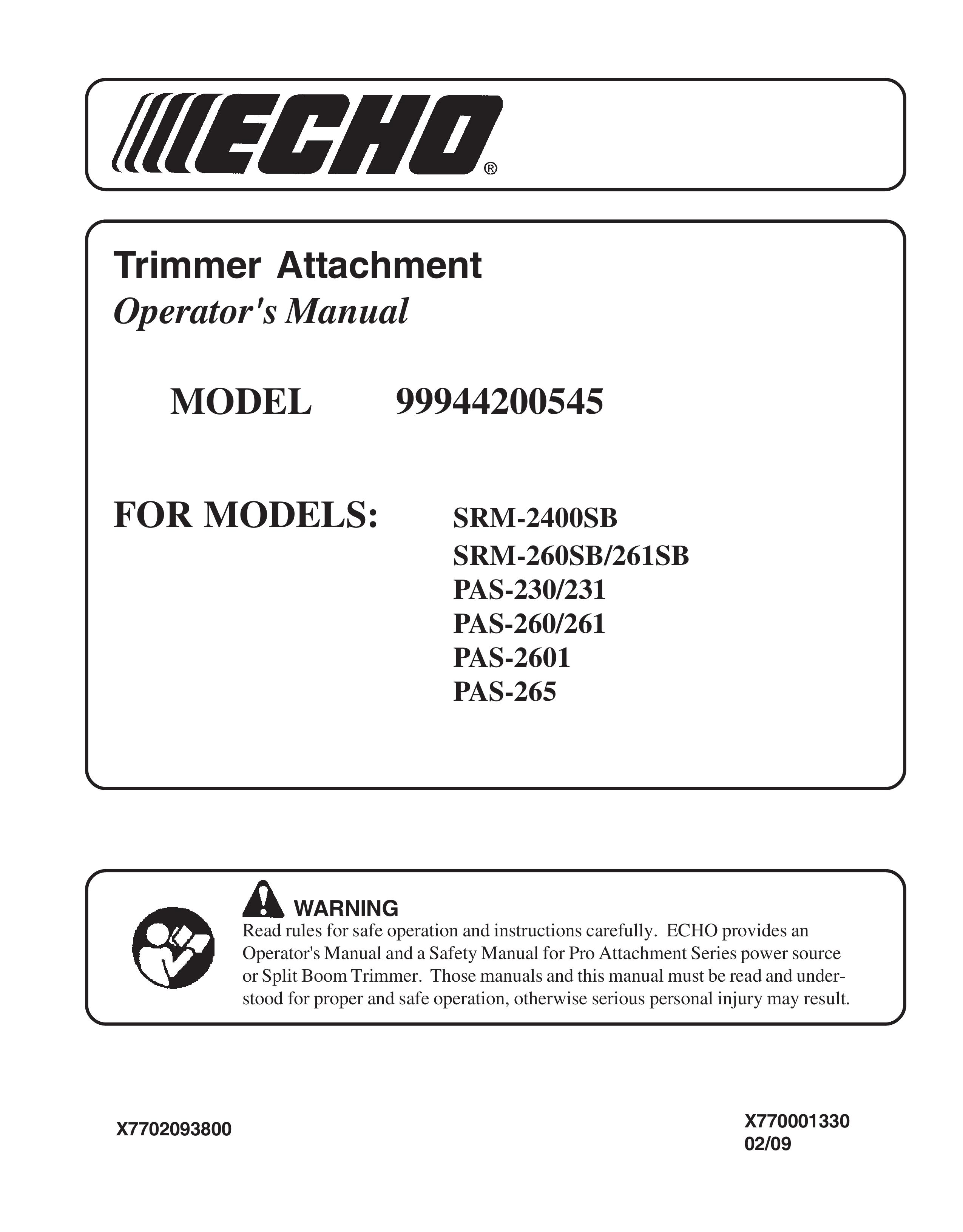 Echo 99944200545 Snow Blower Attachment User Manual