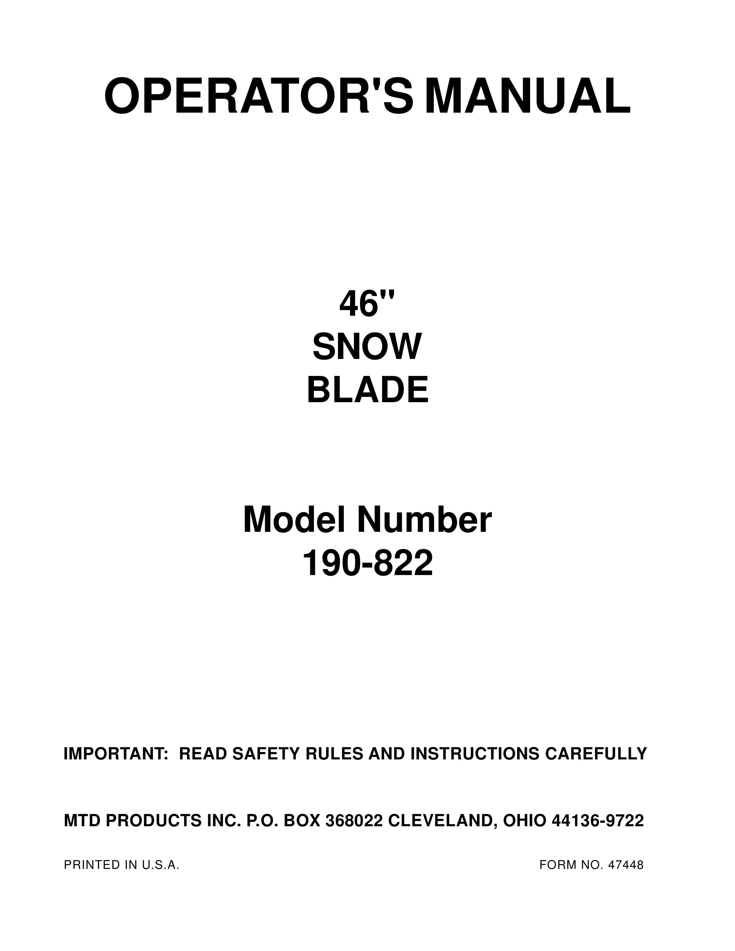 MTD 190-822 Snow Blower Attachment User Manual