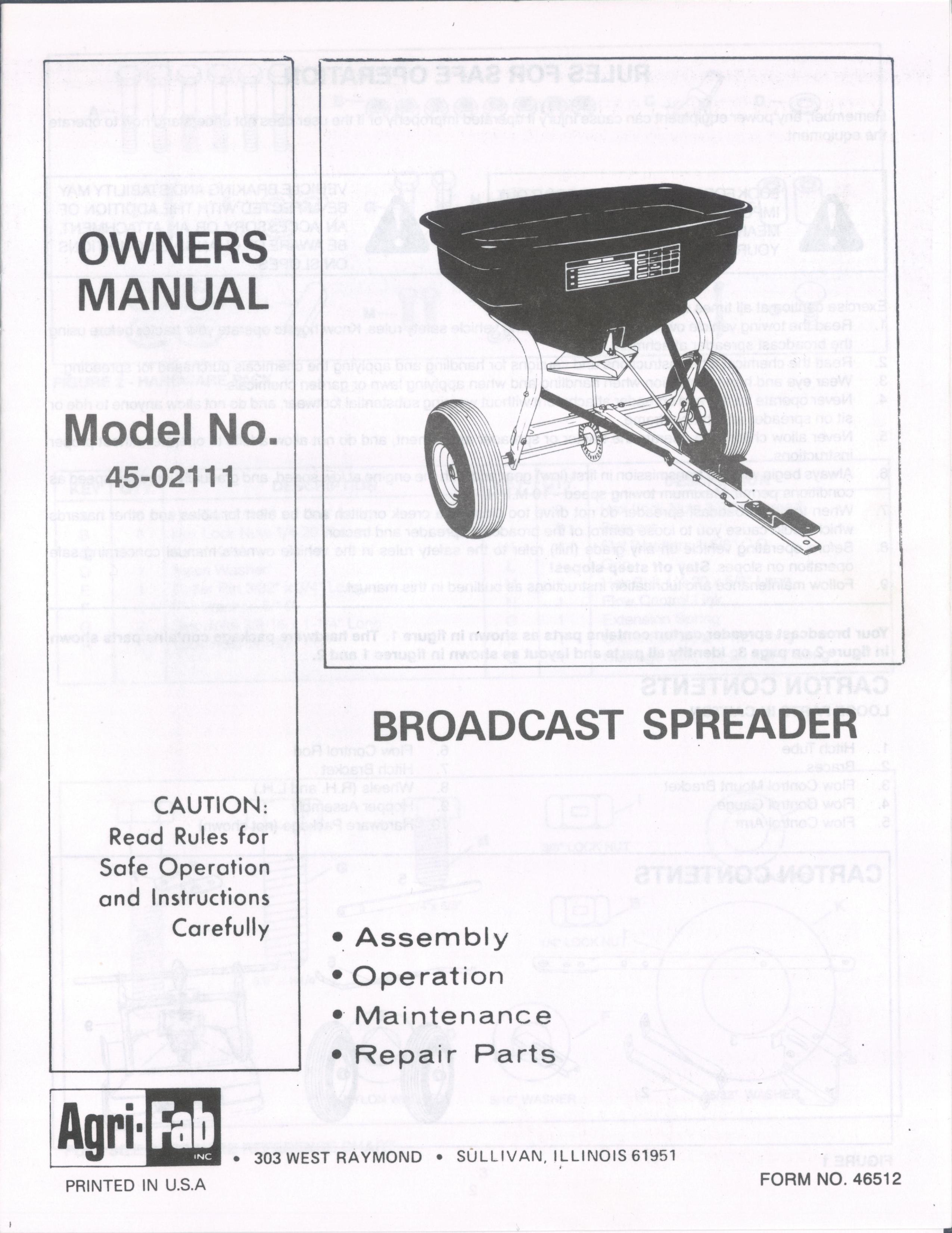 Agri-Fab 45-02111 Spreader User Manual
