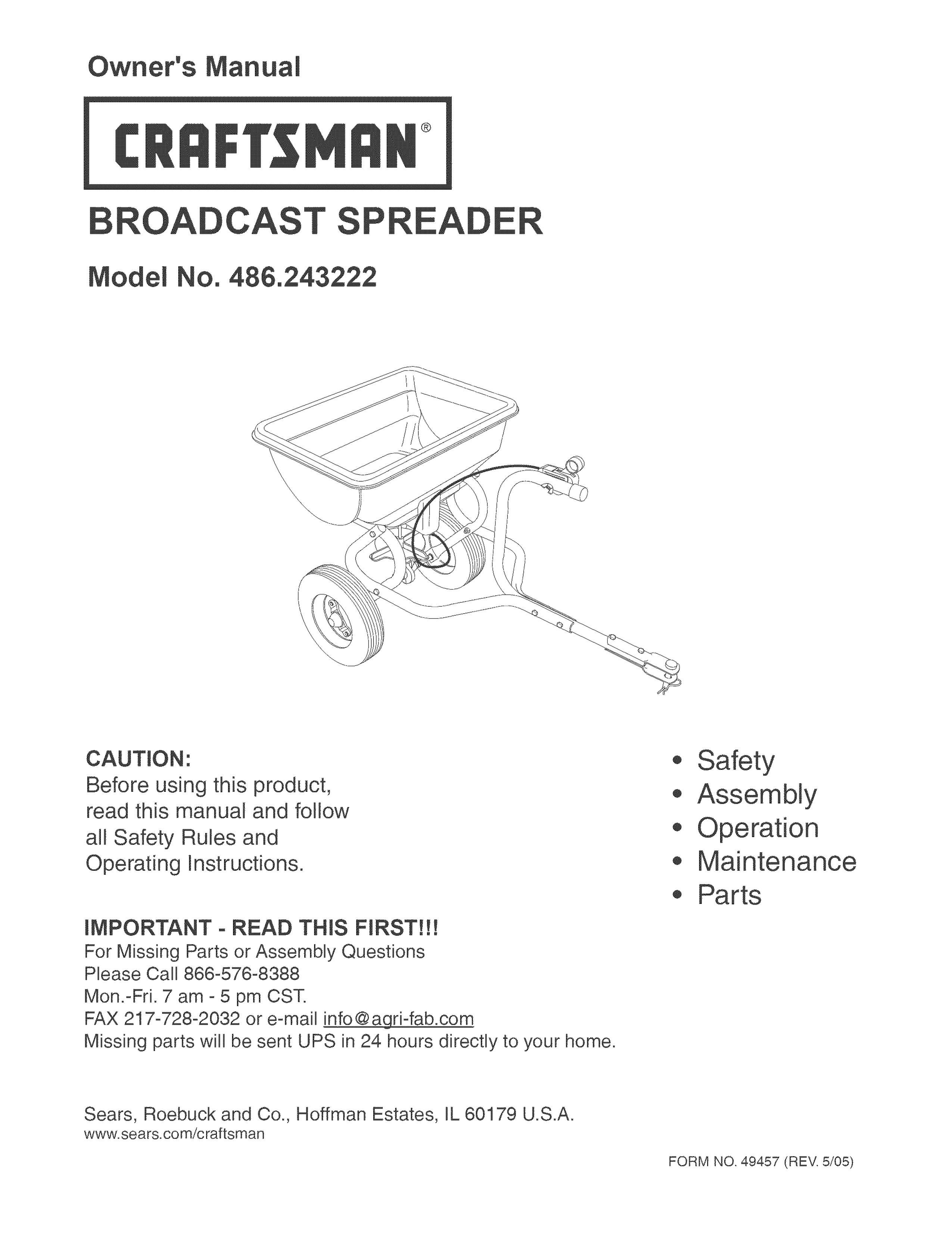 Craftsman 486.243222 Spreader User Manual