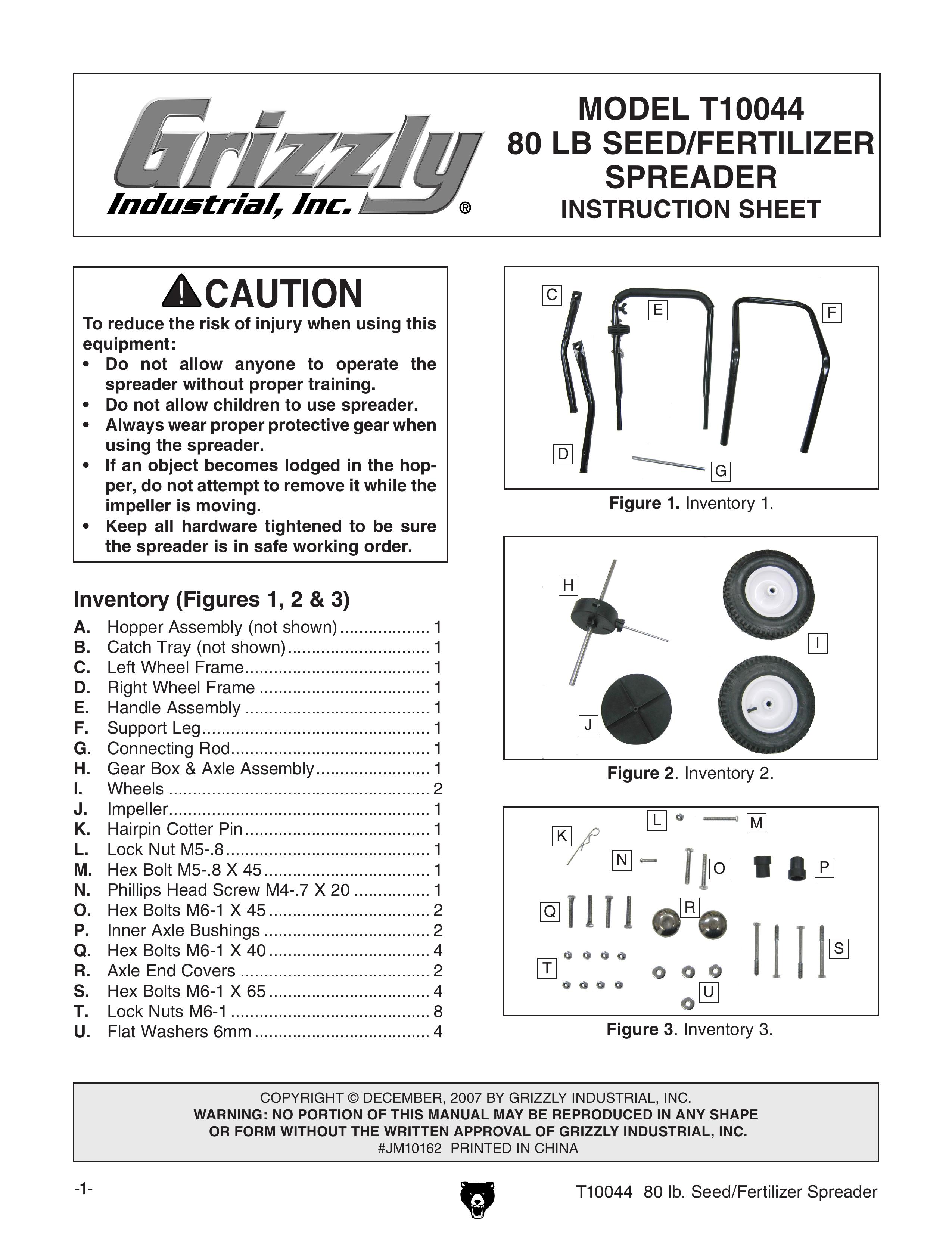Grizzly T10044 Spreader User Manual