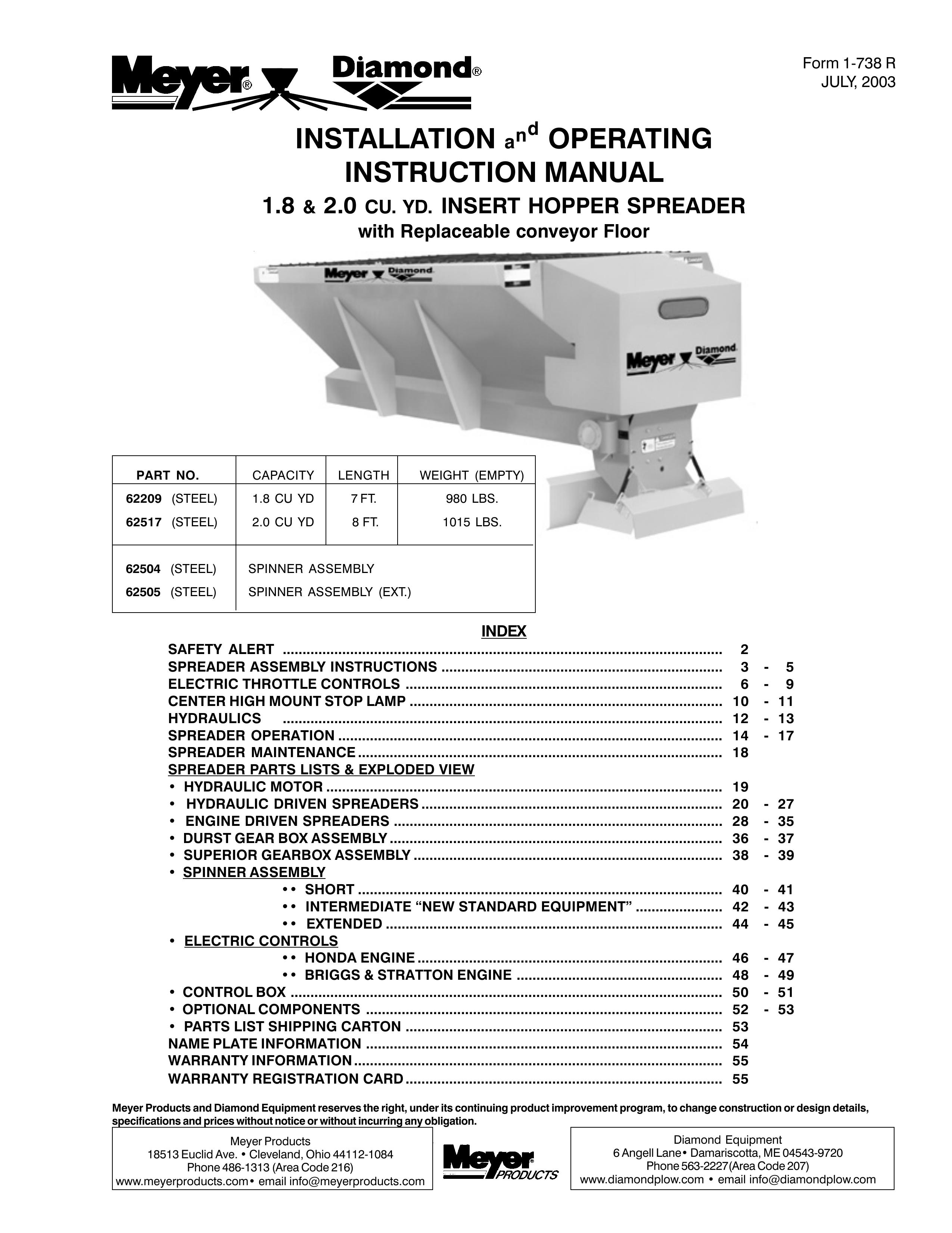 Meyer 62505 Spreader User Manual