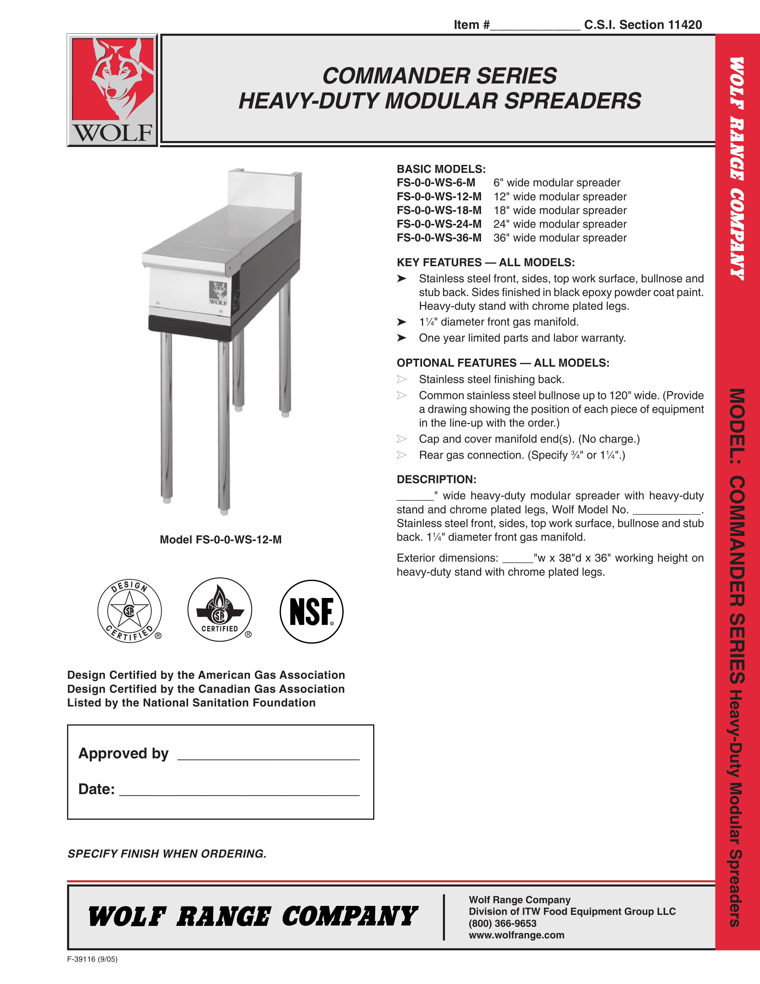 Wolf FS-0-0-WS-18-M Spreader User Manual
