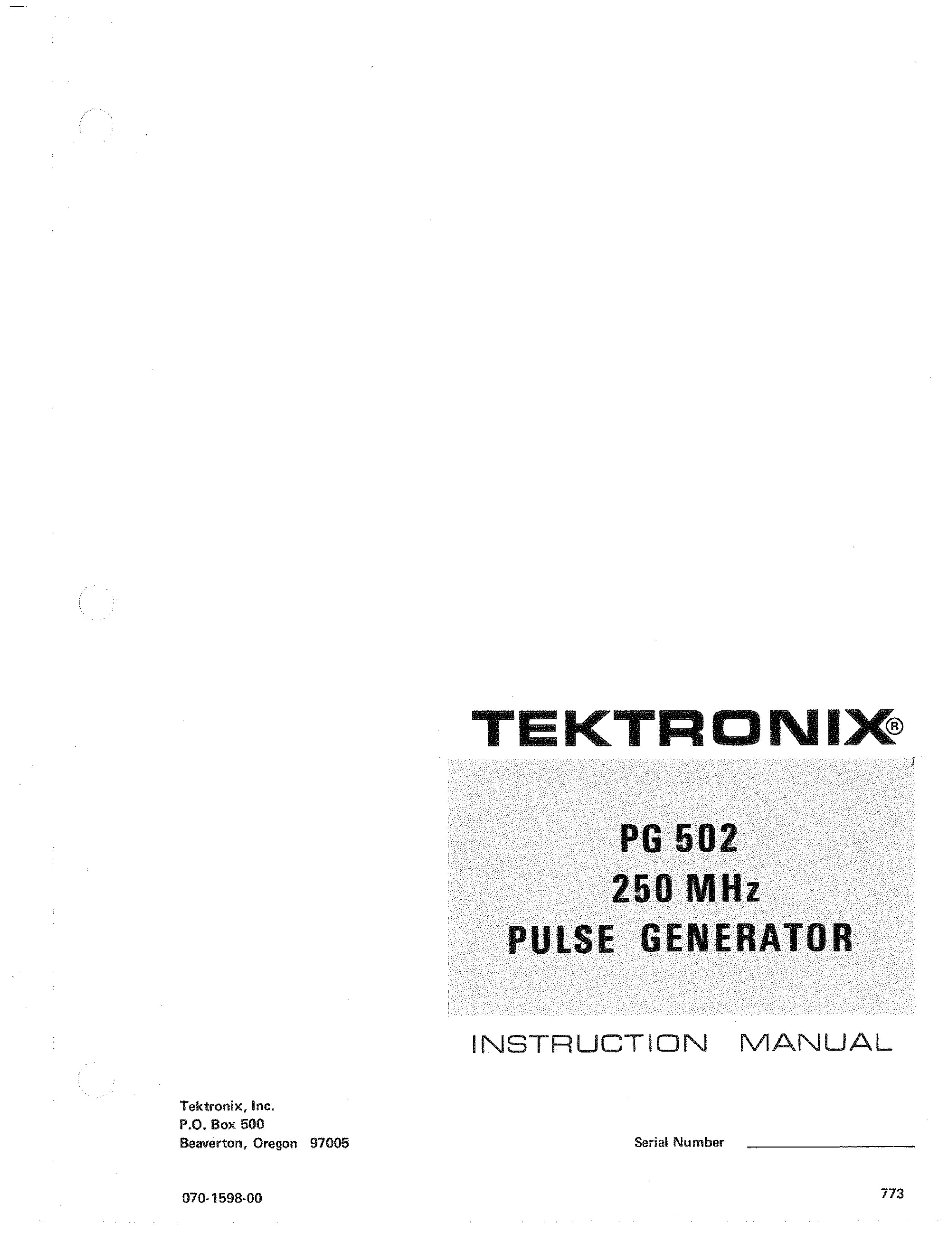 Tektronix PG 502 Sprinkler User Manual