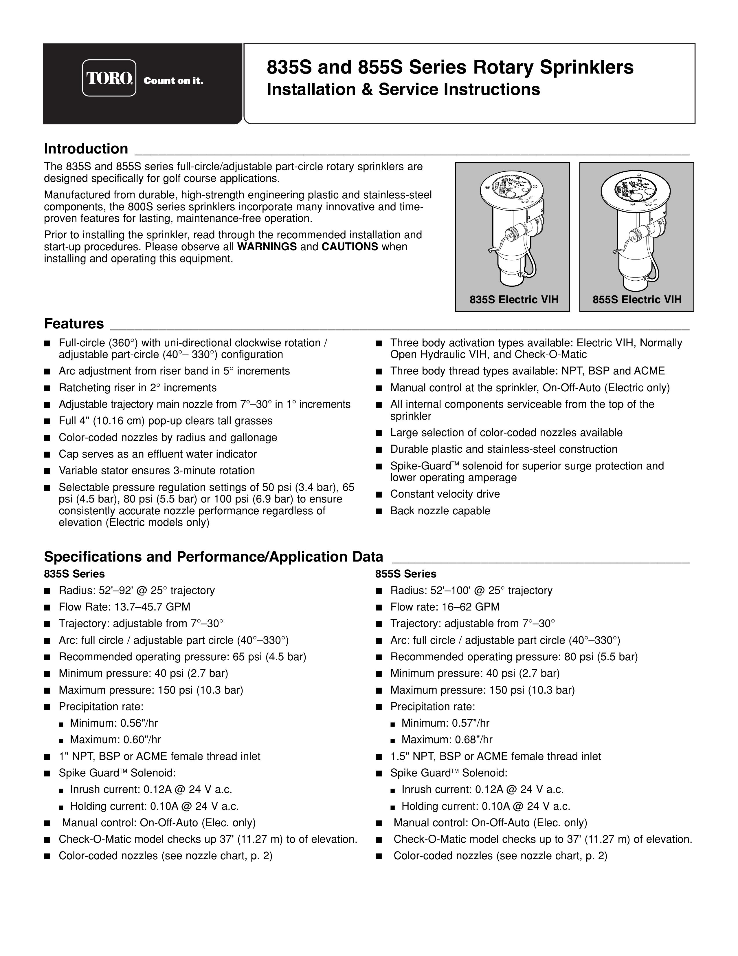 Toro 855S Sprinkler User Manual