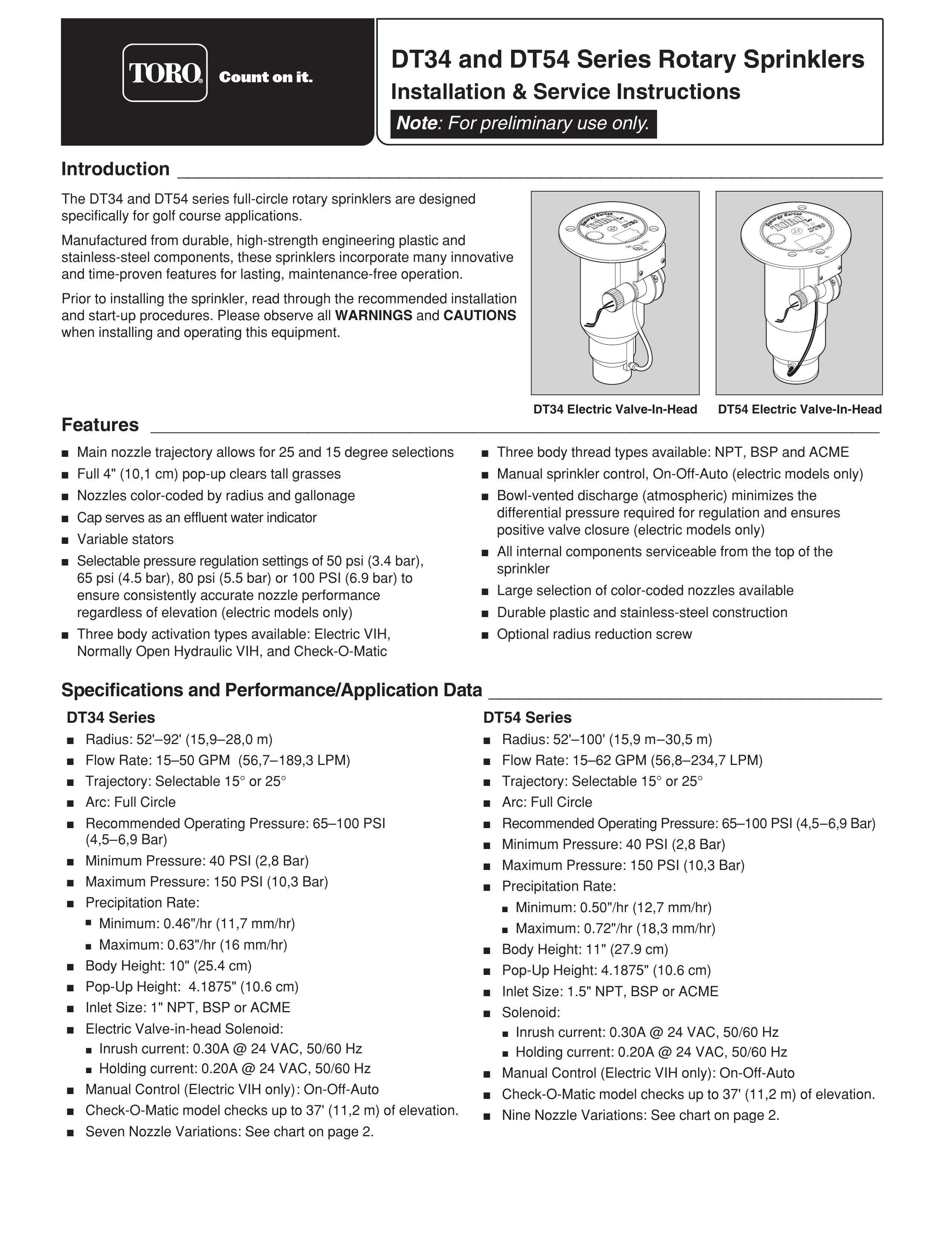 Toro DT34 Sprinkler User Manual