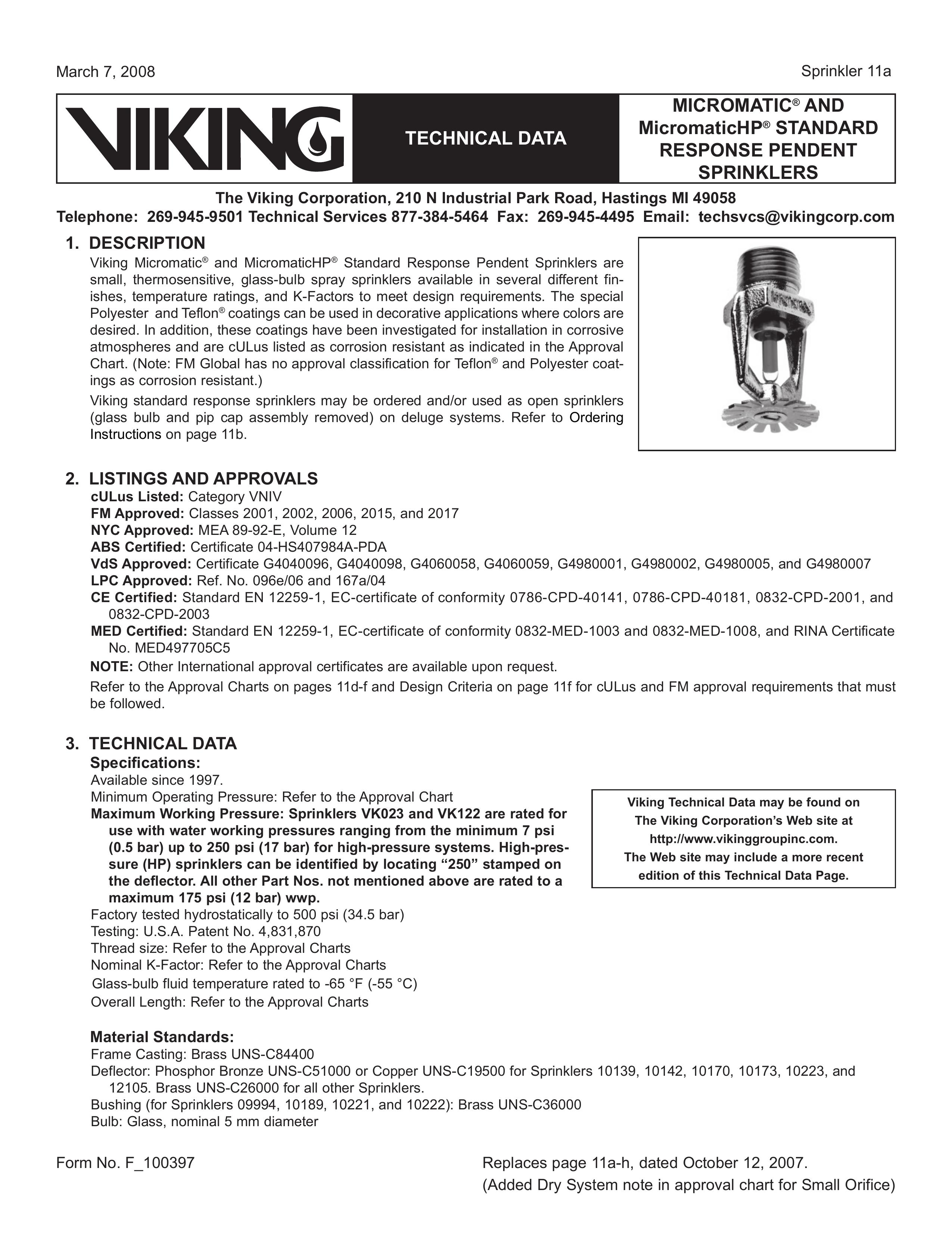 Viking Sprinkler 11a Sprinkler User Manual
