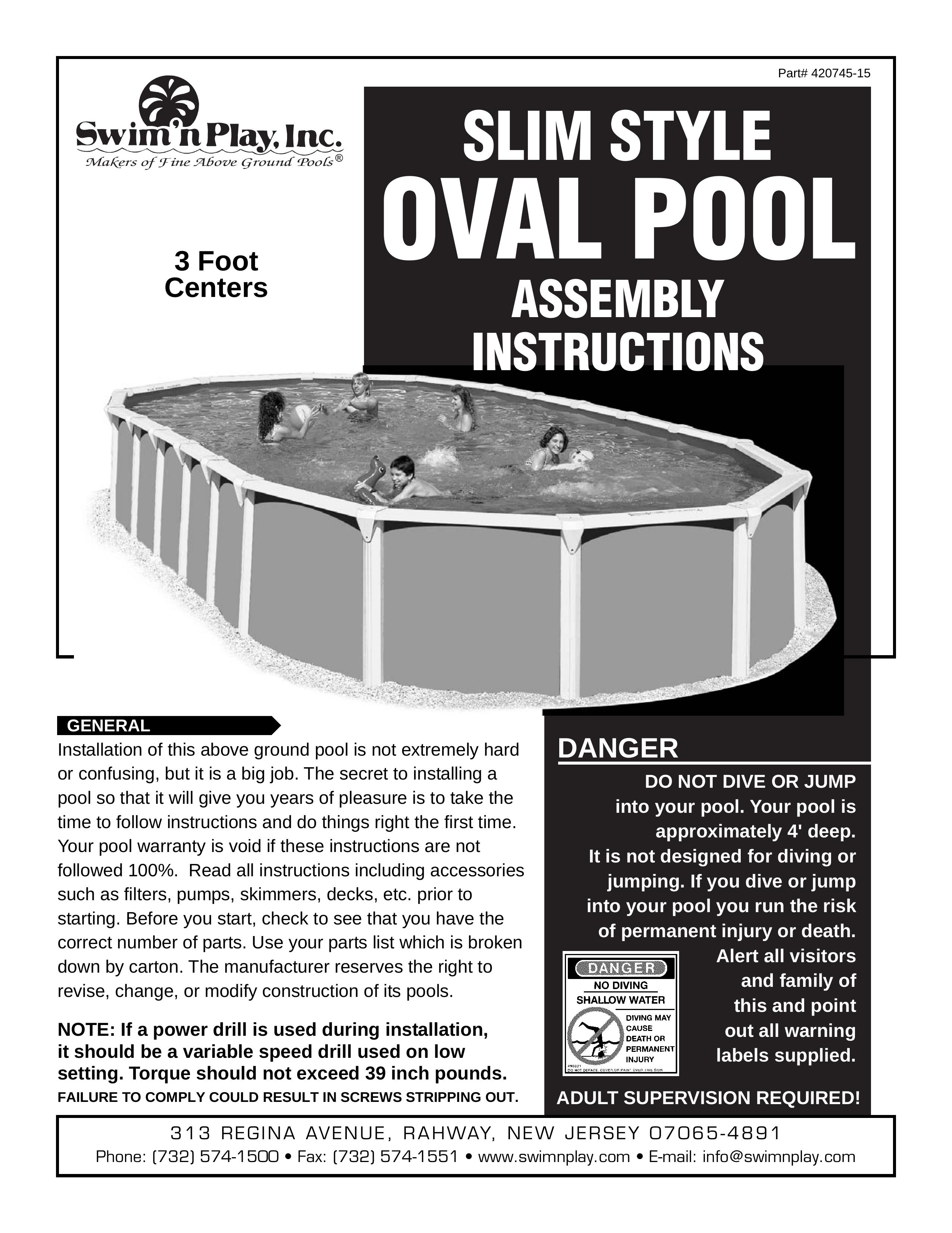 Swim'n Play 420745-15 Swimming Pool User Manual