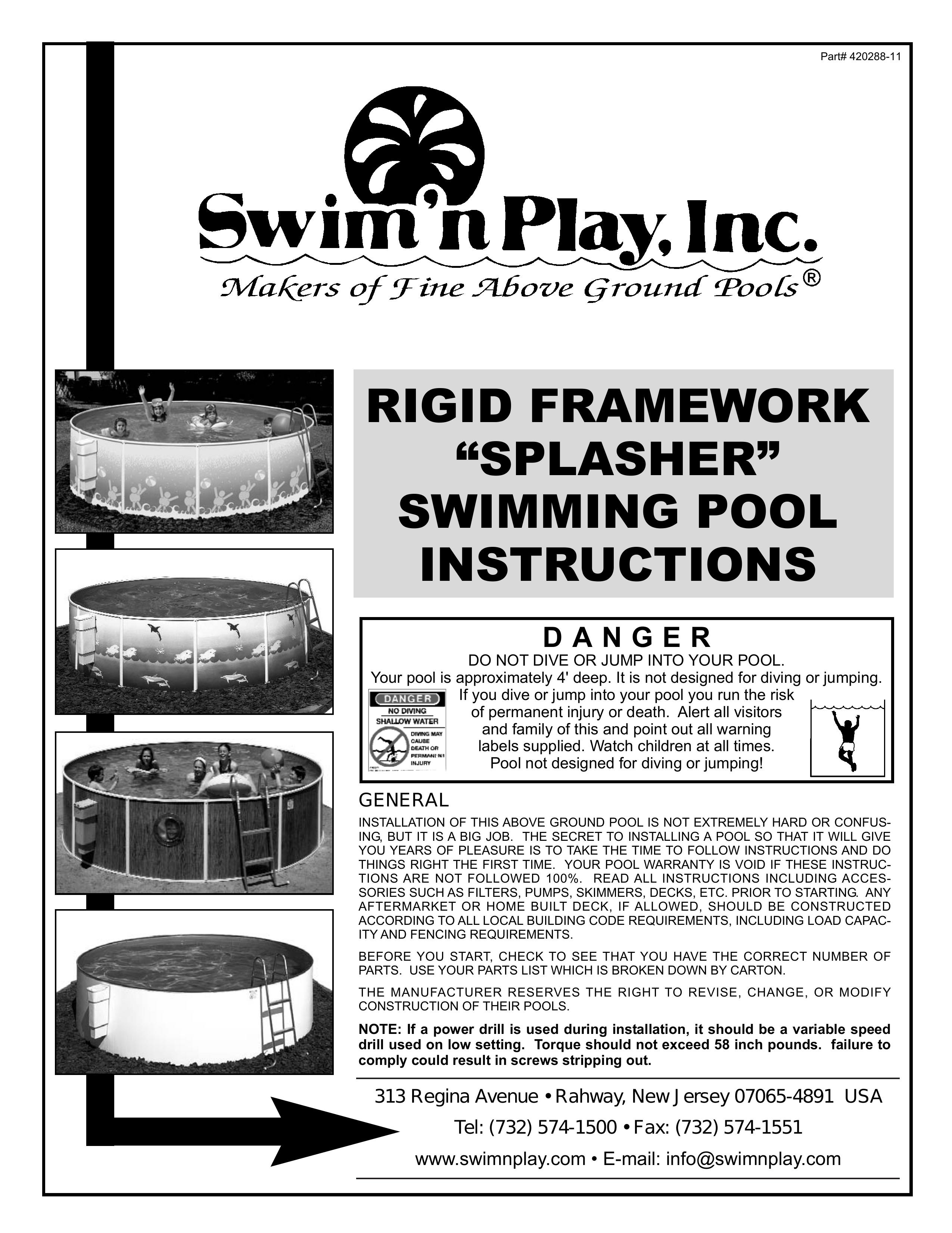 Swim'n Play Above Ground Swimming Pool Swimming Pool User Manual