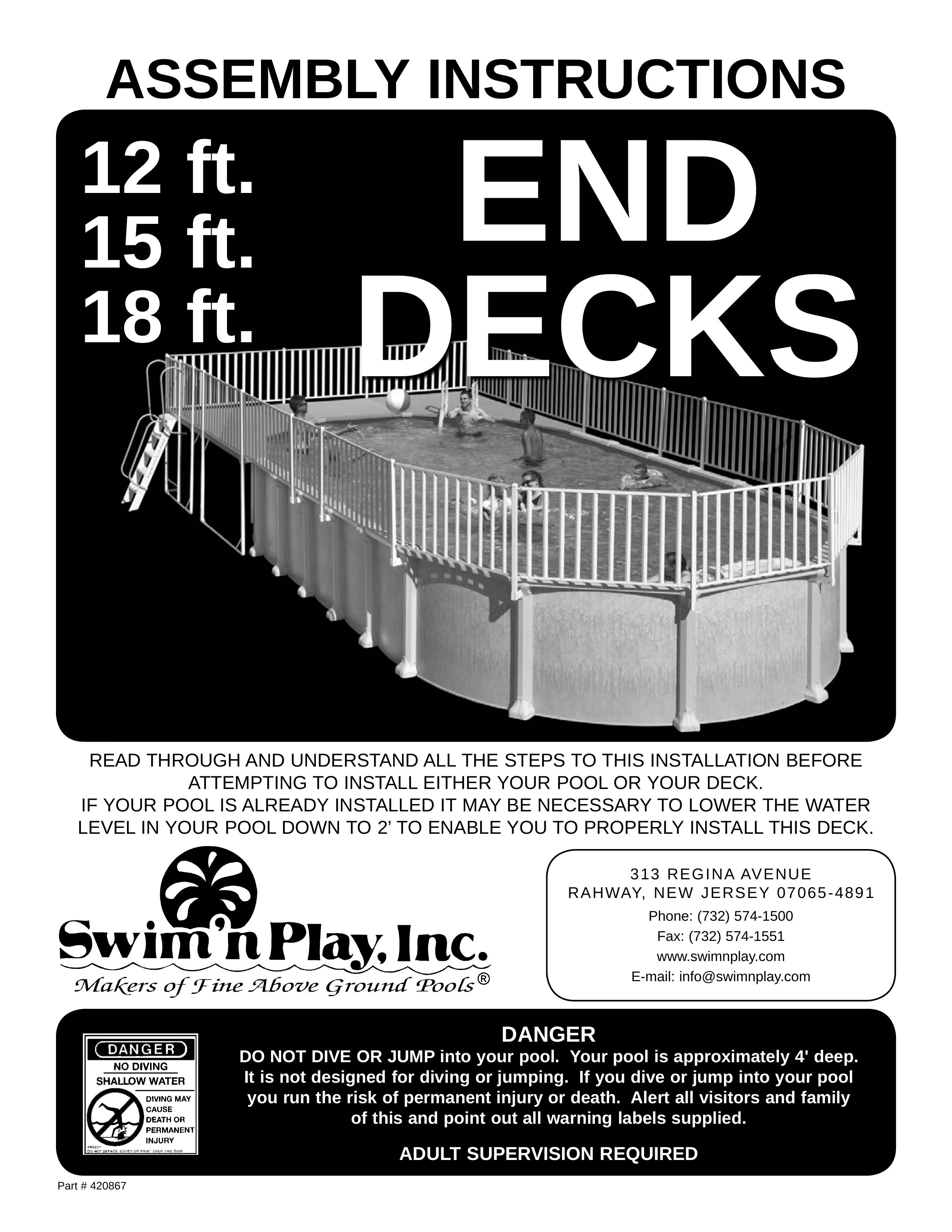 Swim'n Play end deck Swimming Pool User Manual