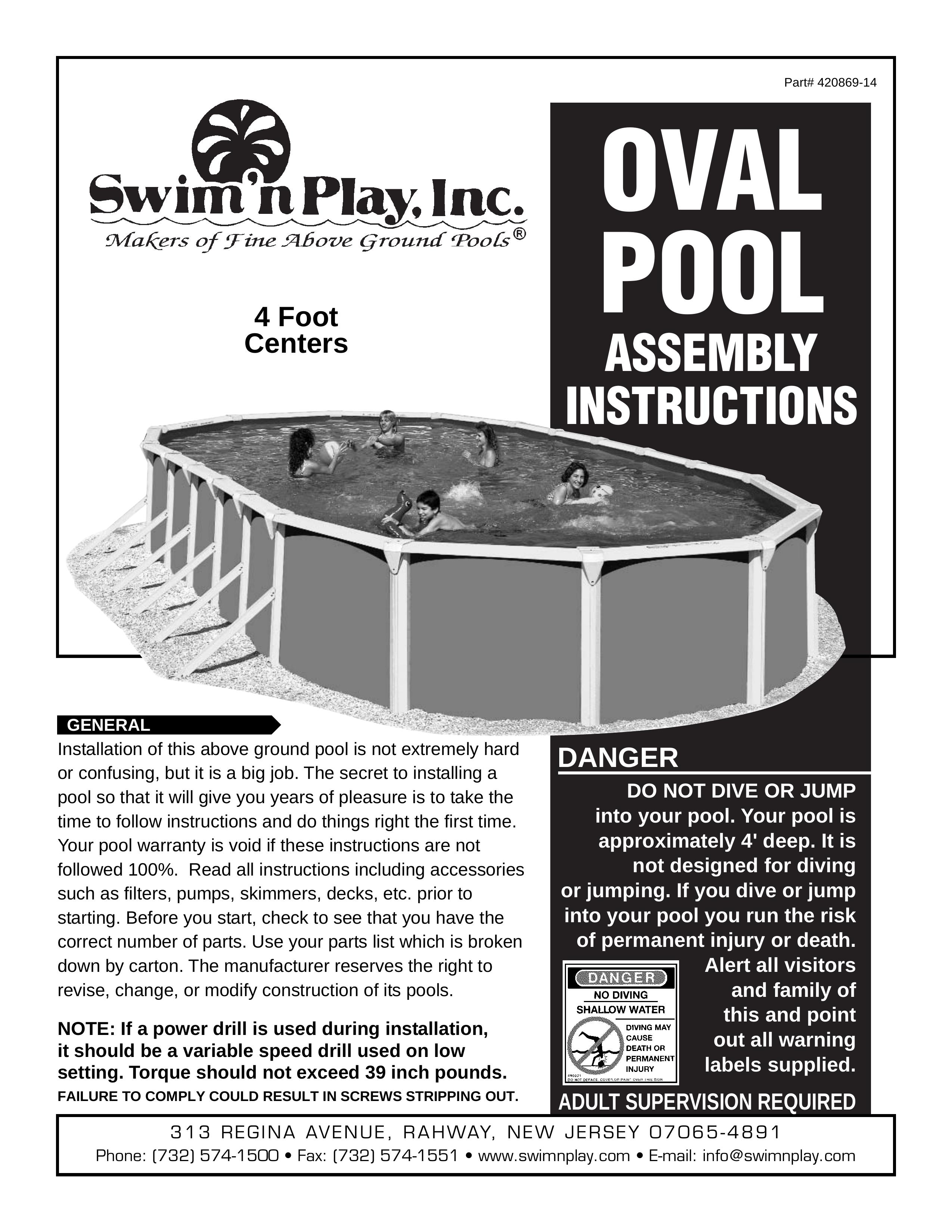 Swim'n Play oval 4ft pool Swimming Pool User Manual
