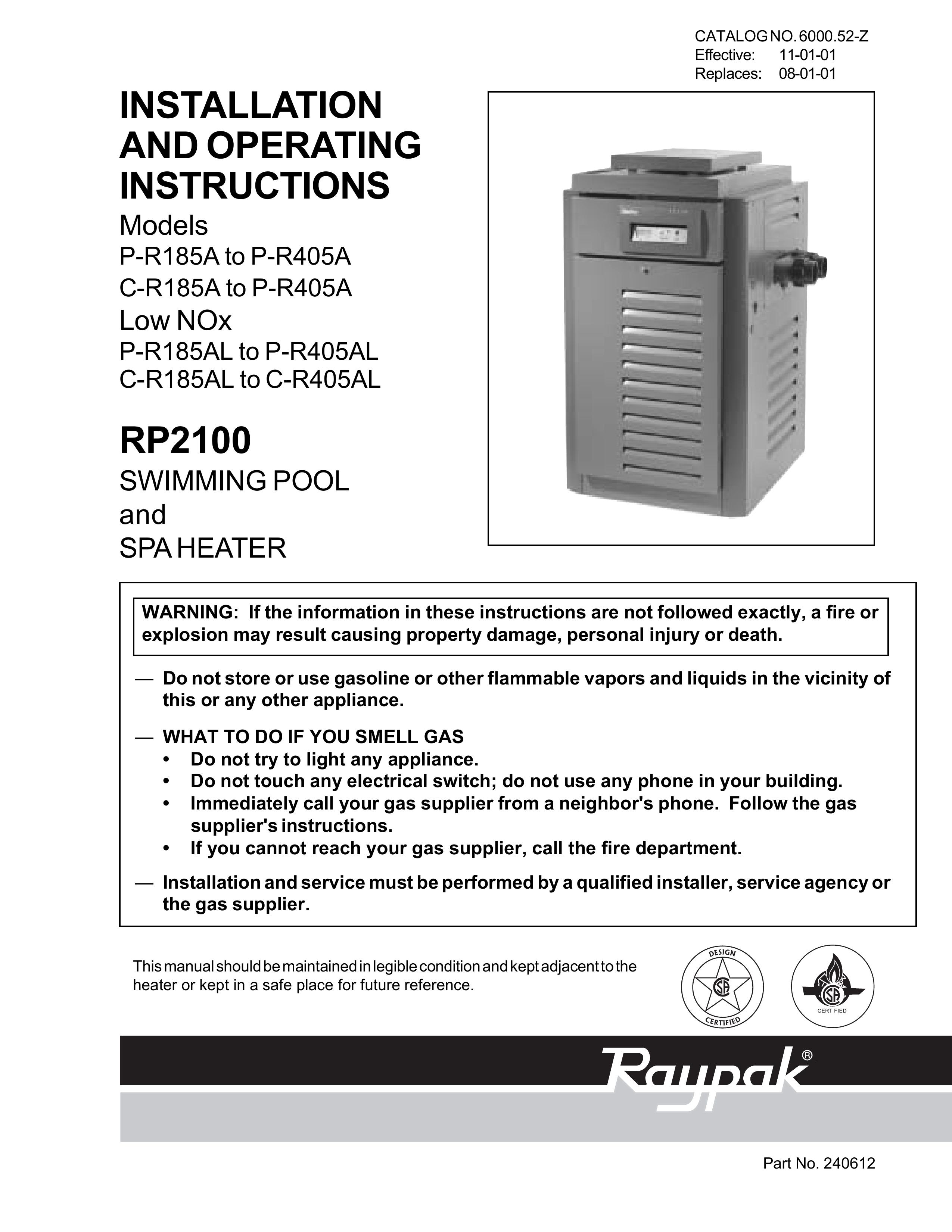 Aqua Products P-R185A to P-R405A, C-R185A to P-R405A, P-R185AL to P-R405AL, C-R185AL to C-R405AL, RP2100 Swimming Pool Filter User Manual