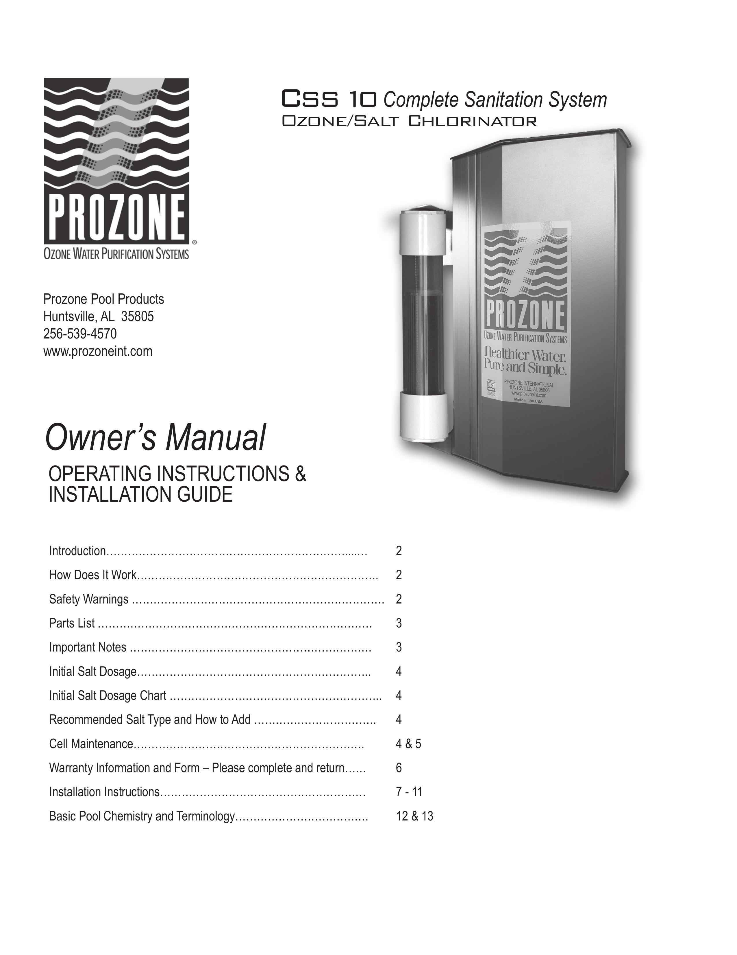 Prozone Pool Products CSS10 Swimming Pool Filter User Manual