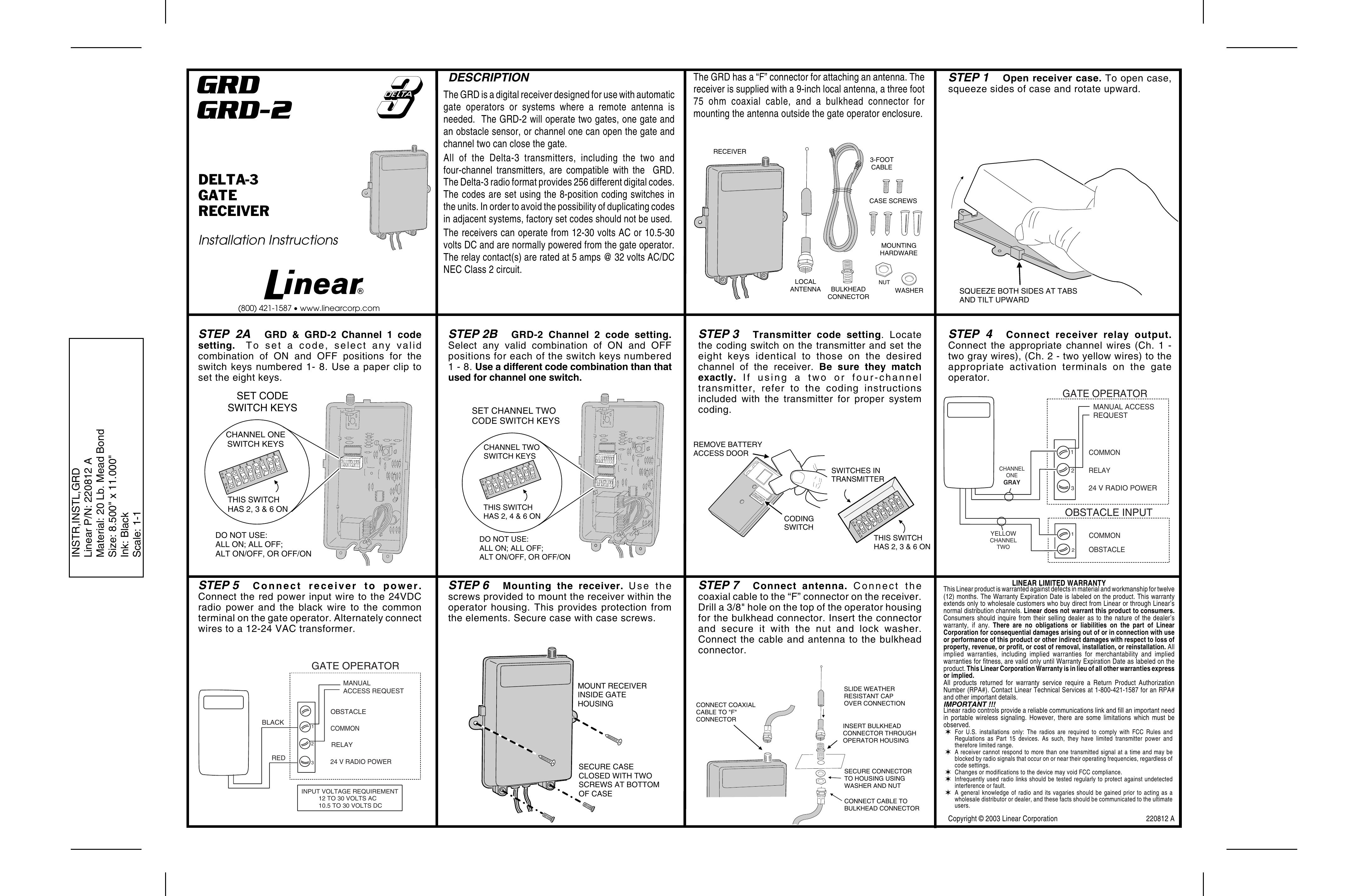 Linear GRD-2 Swimming Pool Gate Alarm User Manual