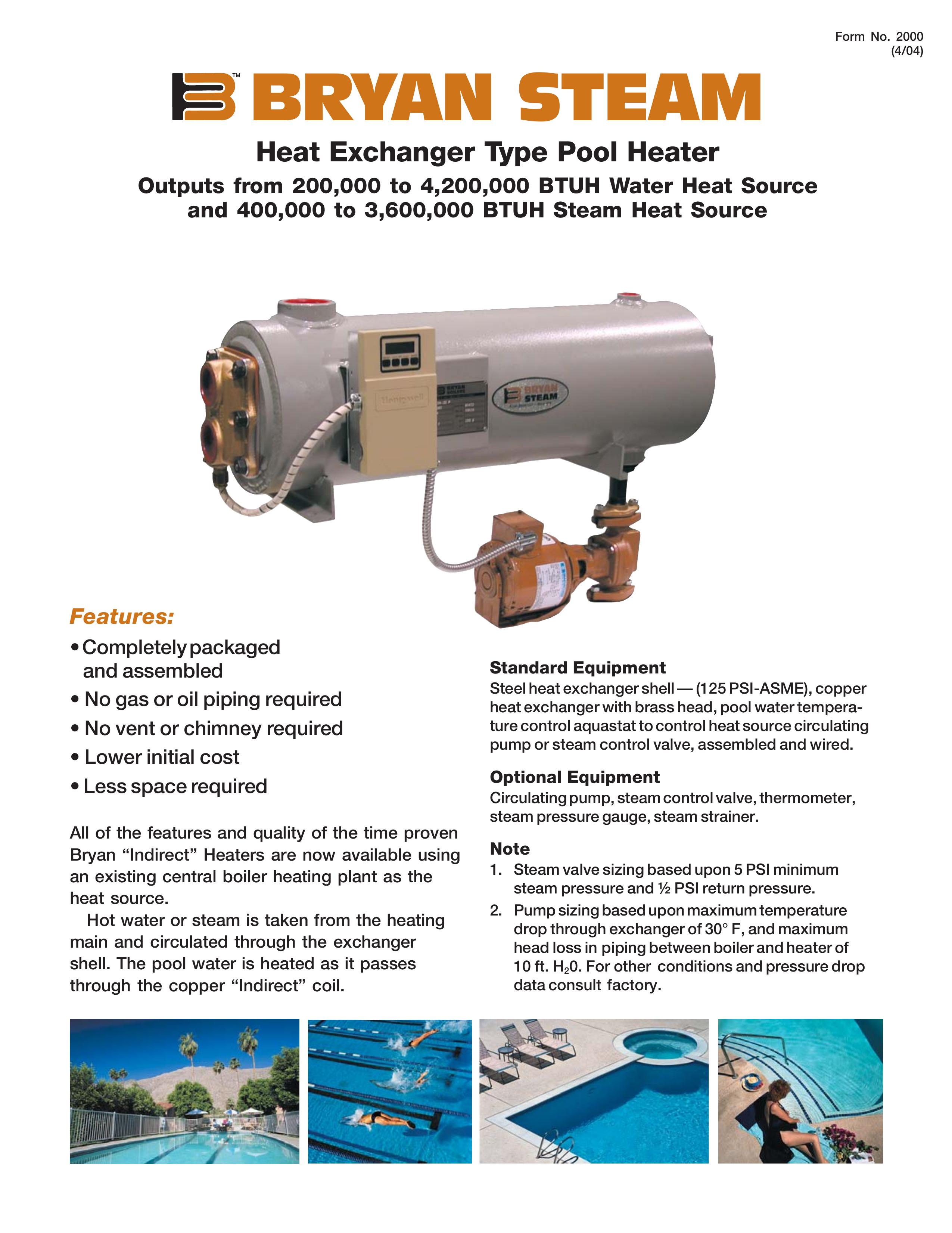 Bryan Boilers Heat Exchanger Type Pool Heater Swimming Pool Heater User Manual