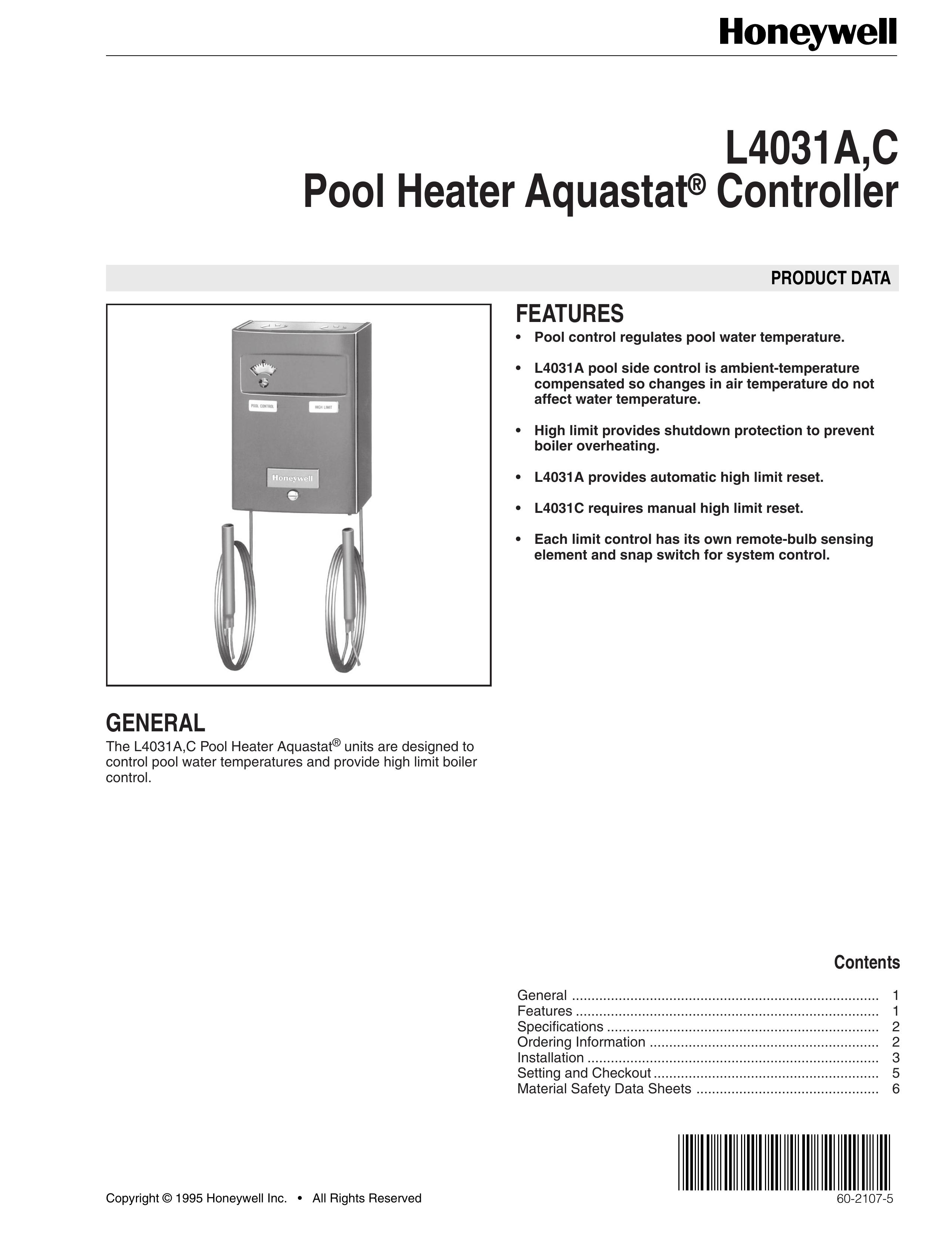 Honeywell L4031A Swimming Pool Heater User Manual