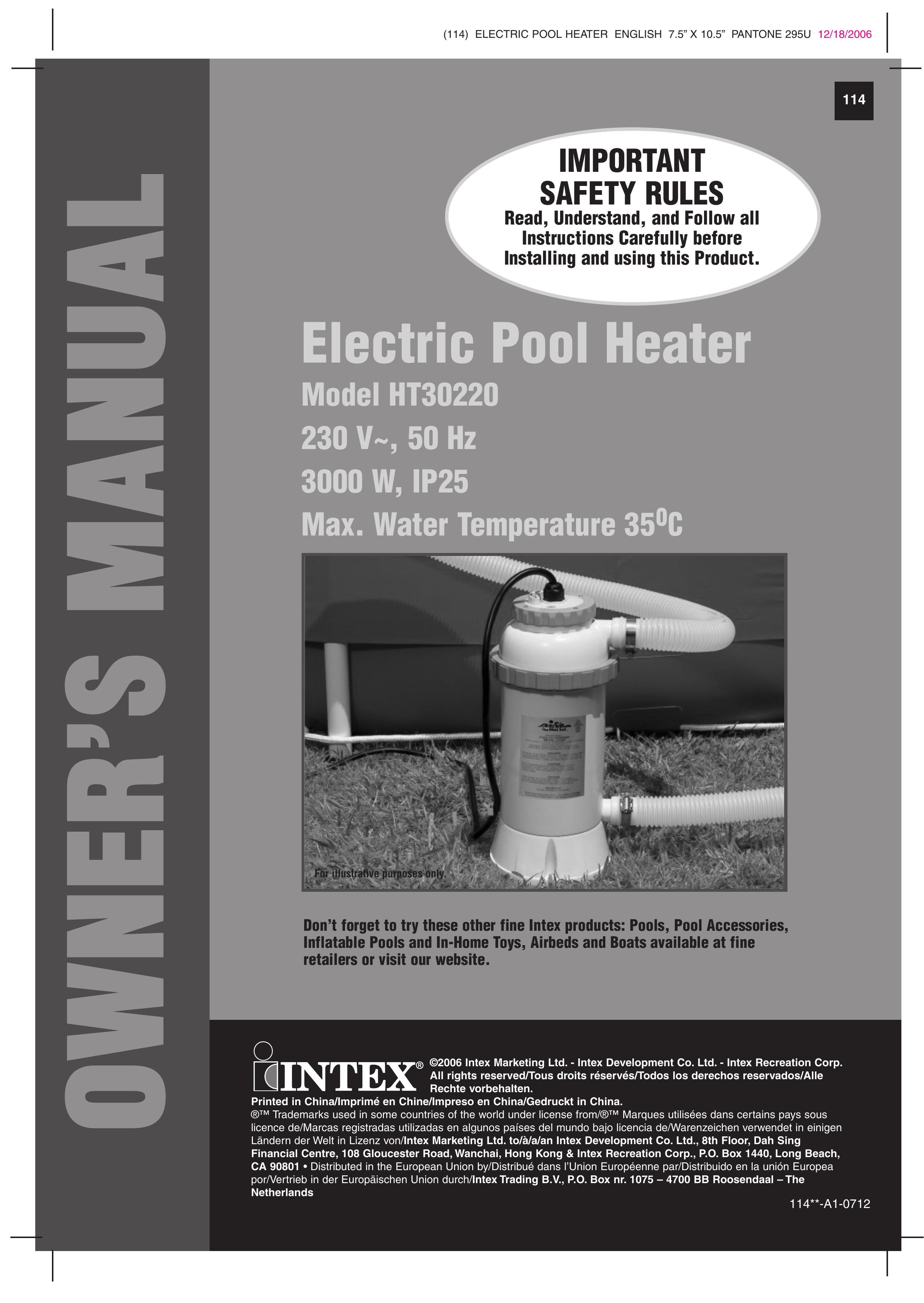 Intex Recreation HT30220 Swimming Pool Heater User Manual