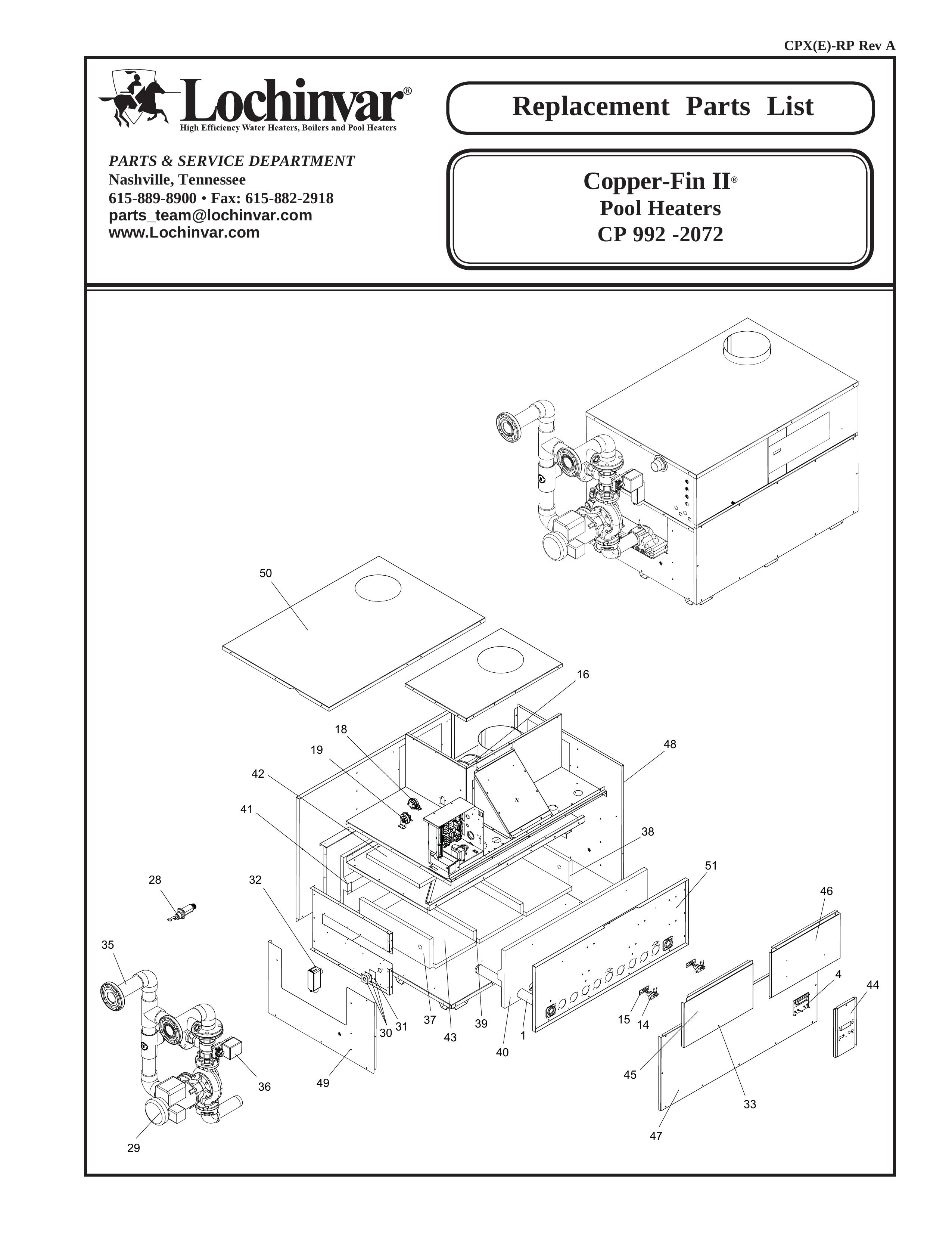 Lochinvar CP 992 -2072 Swimming Pool Heater User Manual