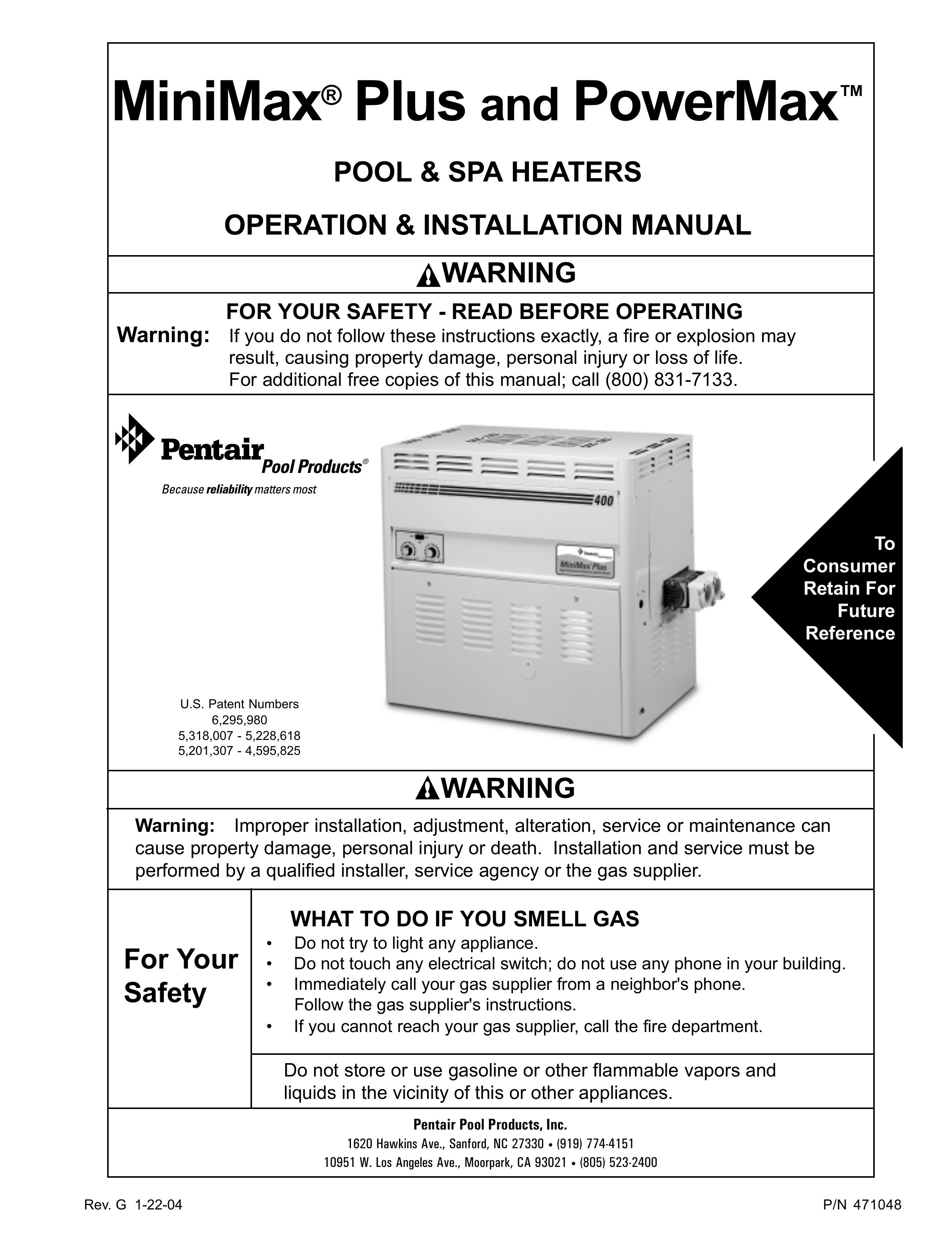 Pentair 75 Swimming Pool Heater User Manual
