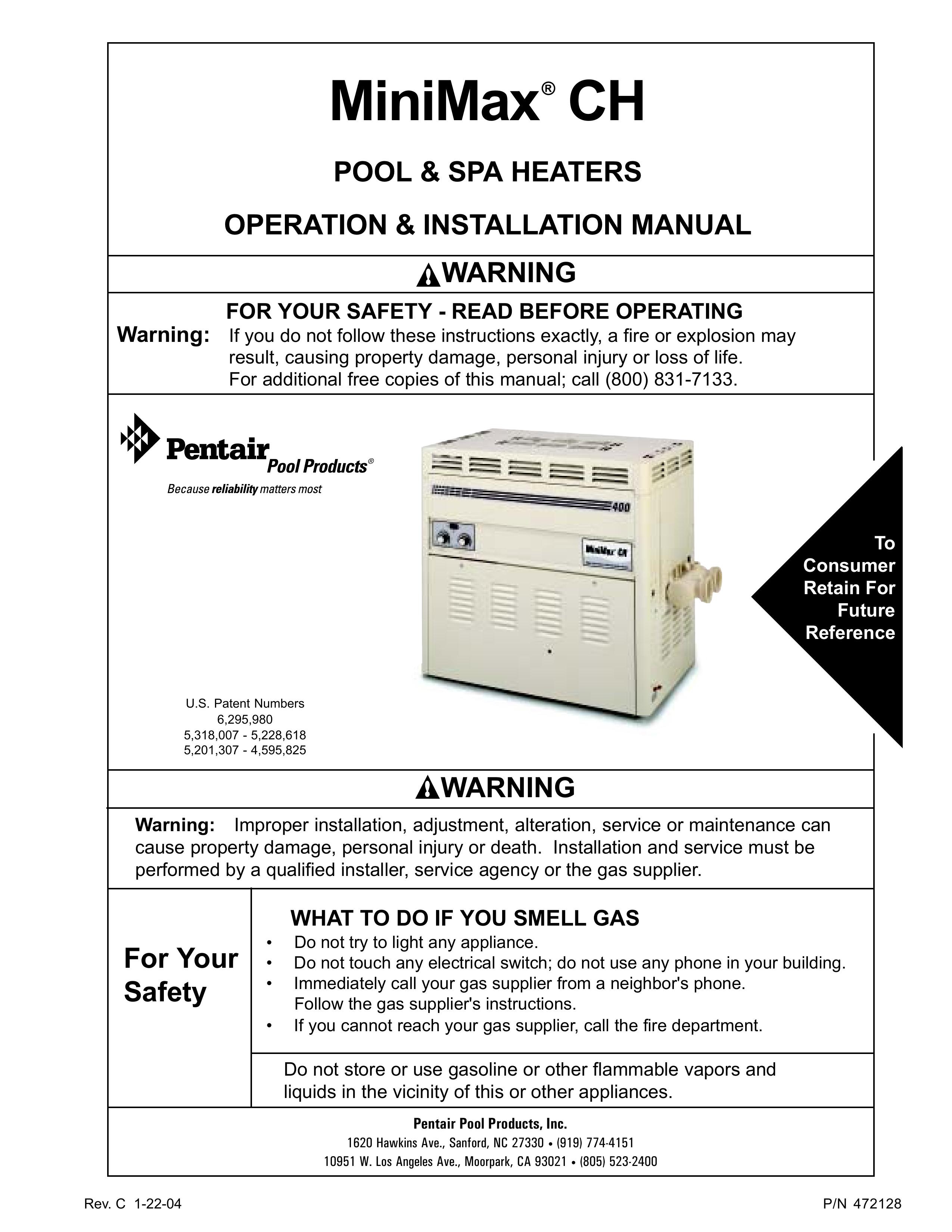 Pentair CH Swimming Pool Heater User Manual