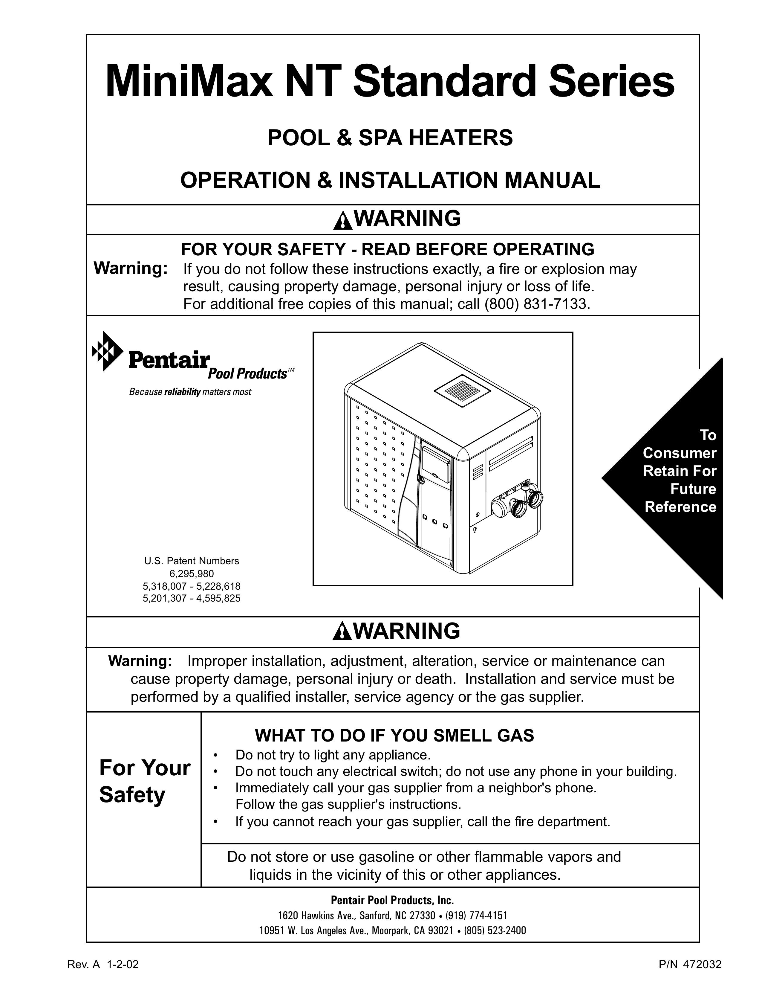 Pentair NT Standard Series Swimming Pool Heater User Manual