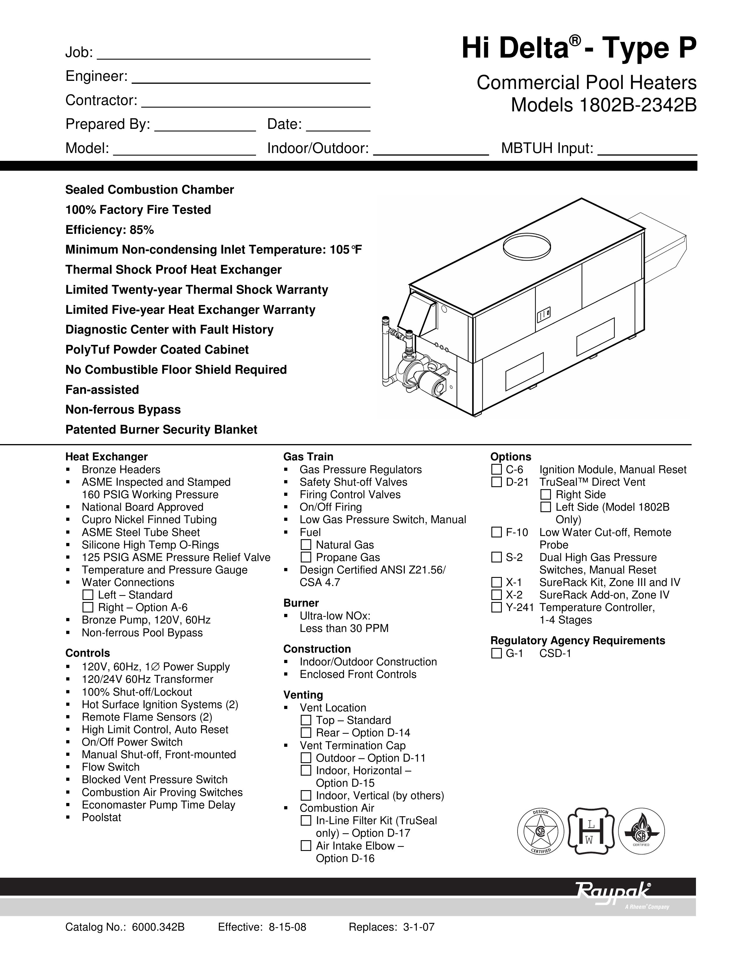 Raypak 1802B-2342B Swimming Pool Heater User Manual