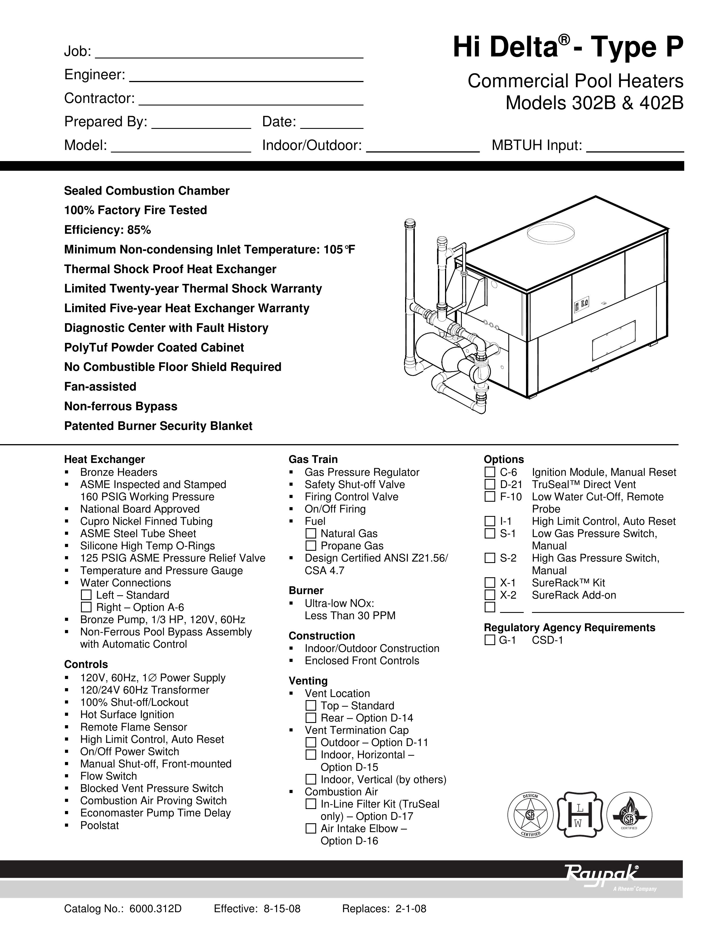 Raypak 302B Swimming Pool Heater User Manual