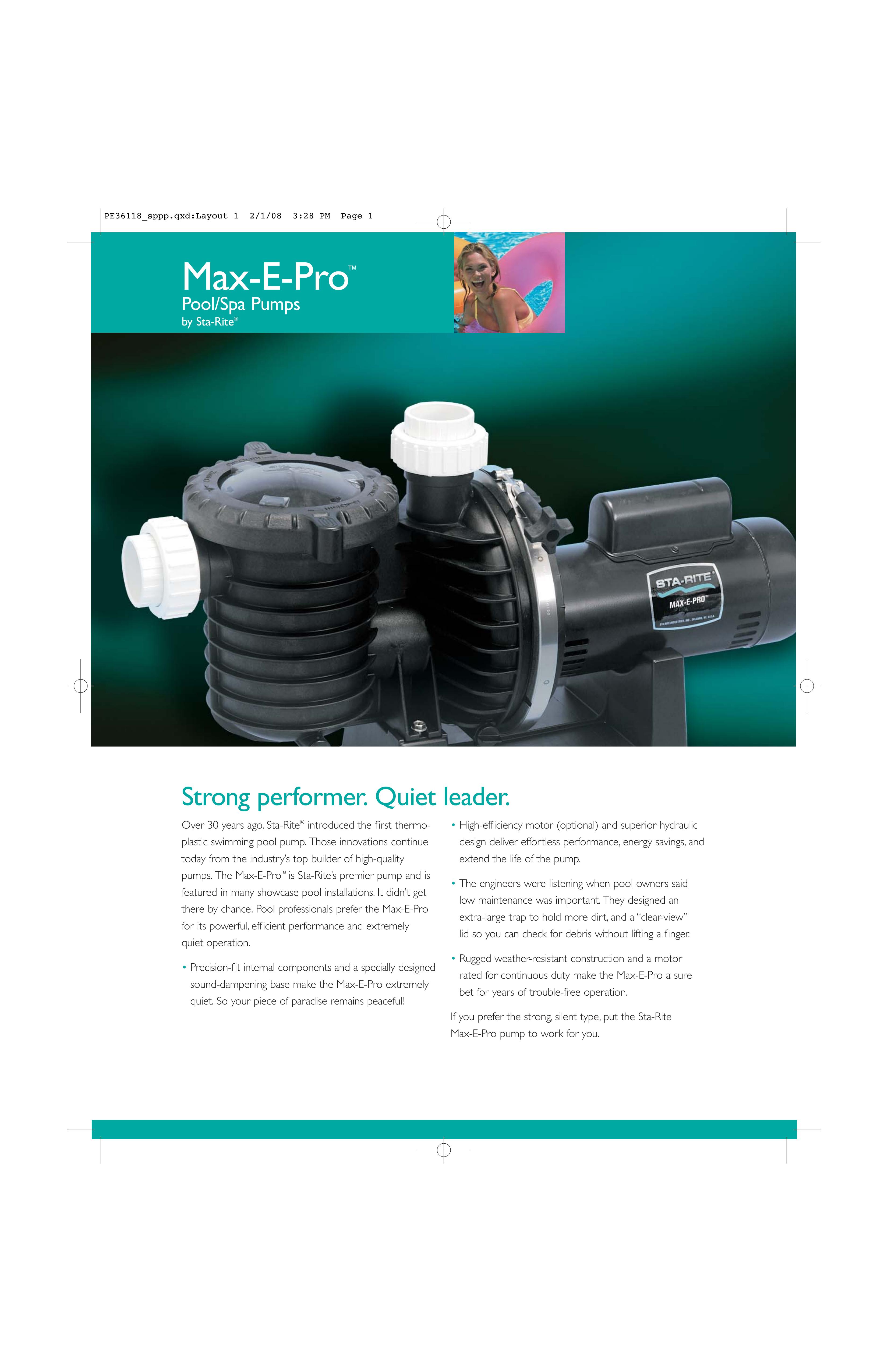 Pentair Max-E-Pro Swimming Pool Pump User Manual