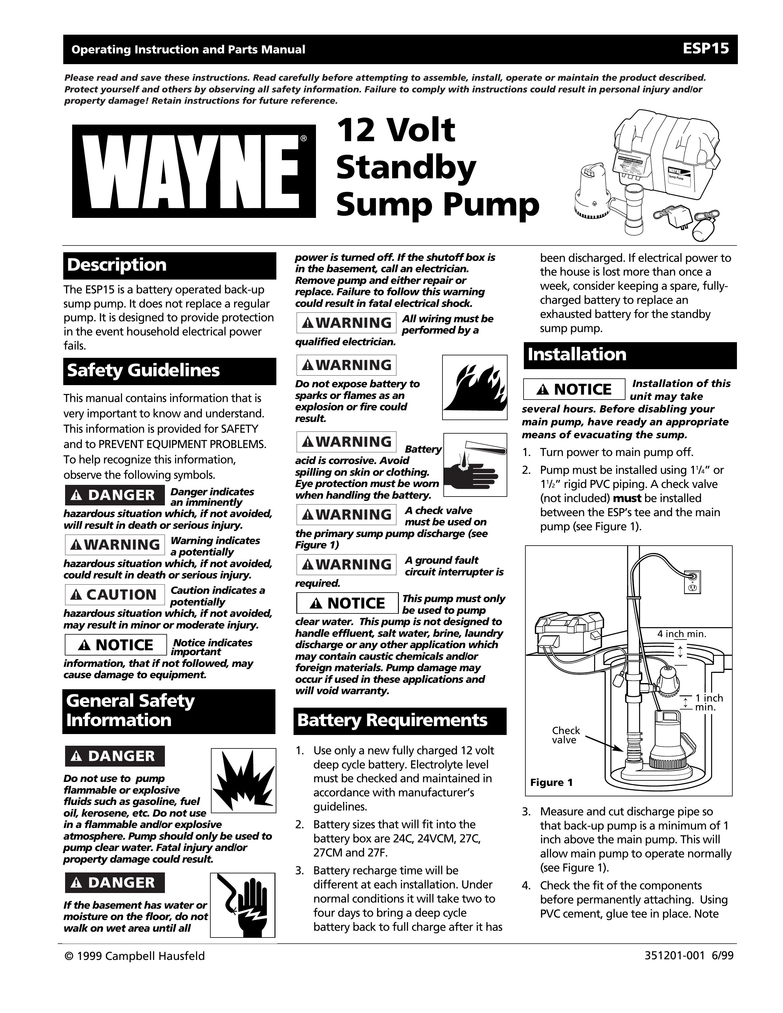 Wayne ESP15 Swimming Pool Pump User Manual