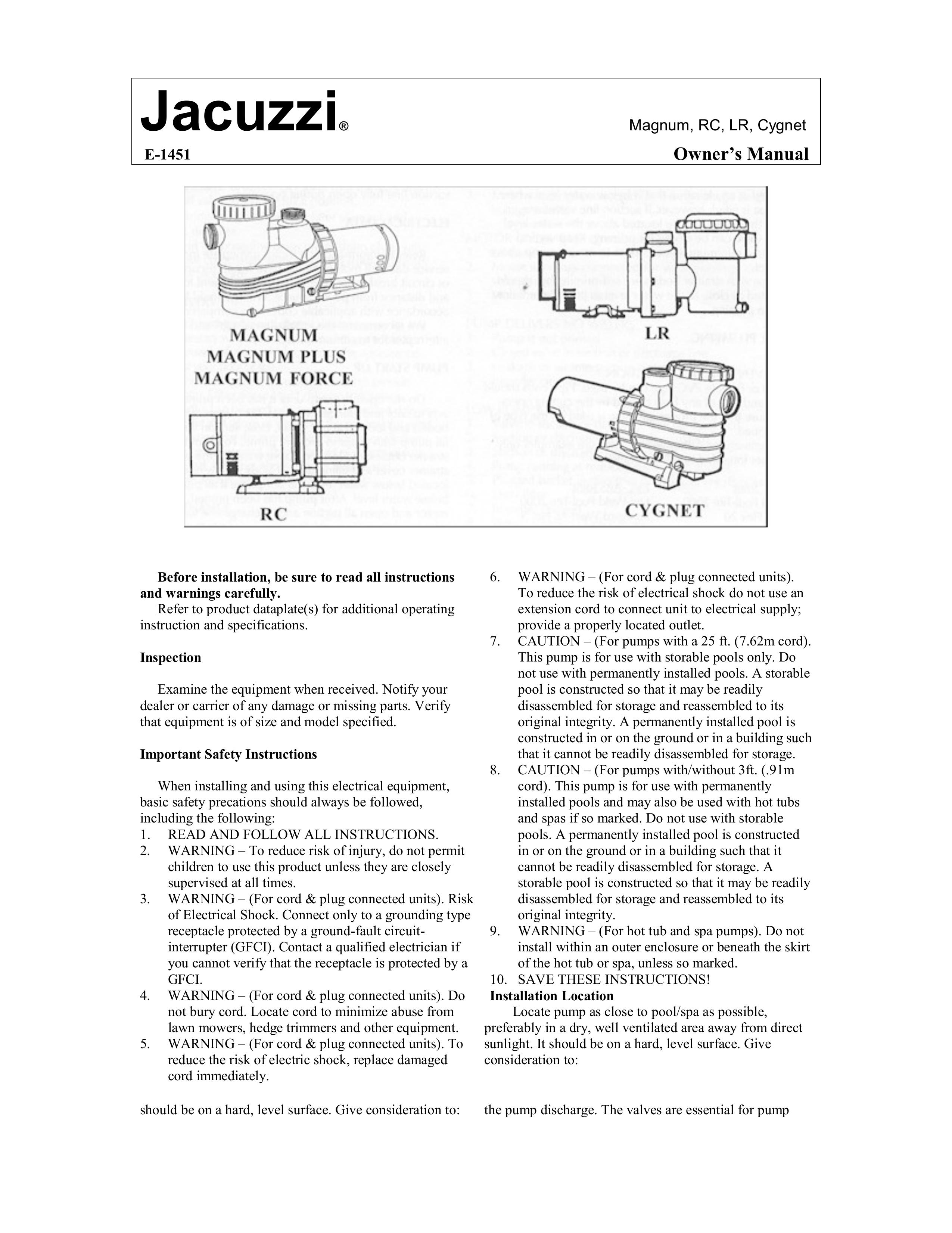 Jacuzzi E-1451 Swimming Pool Vacuum User Manual