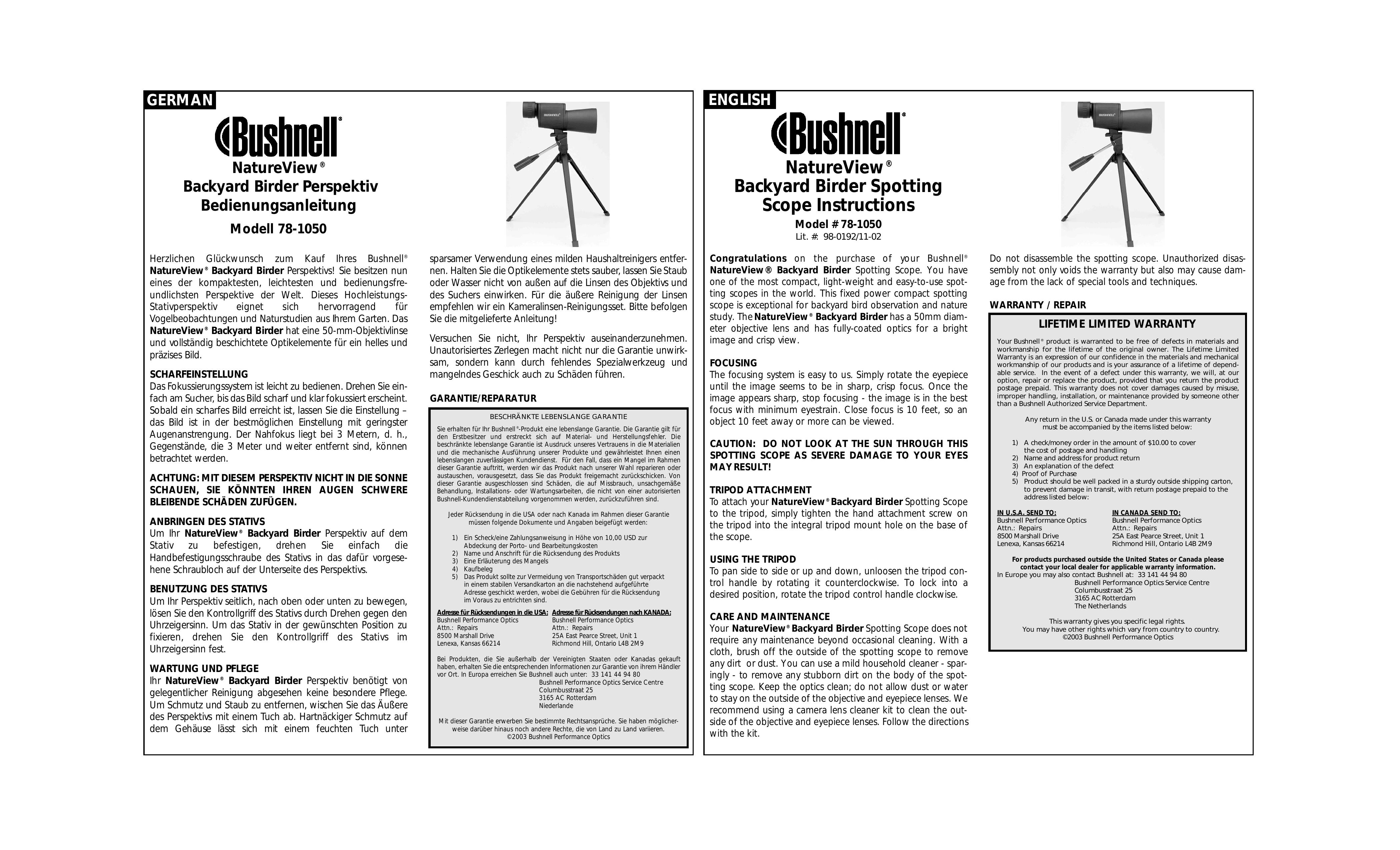 Bushnell 78-1050 Telescope User Manual