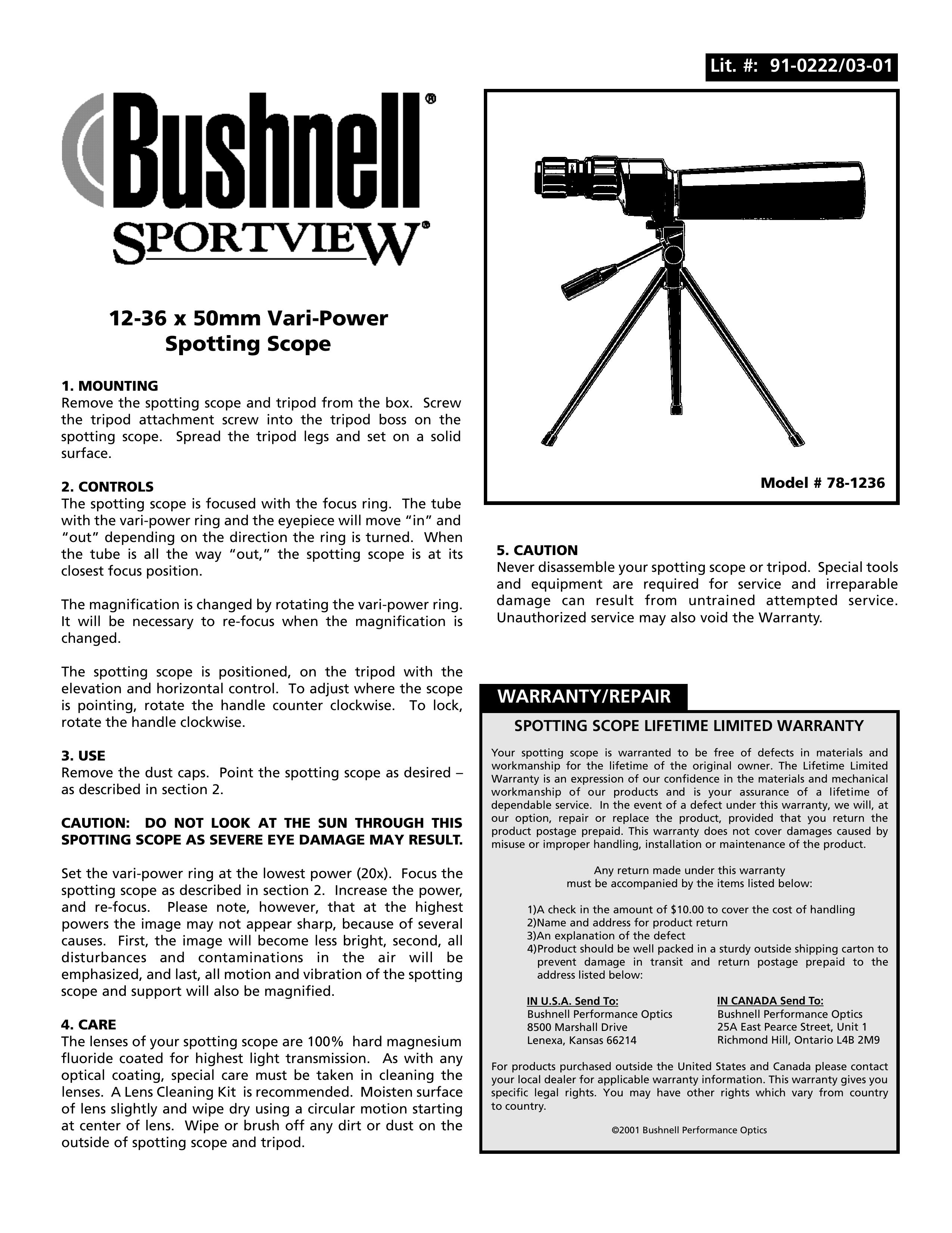 Bushnell 78-1236 Telescope User Manual