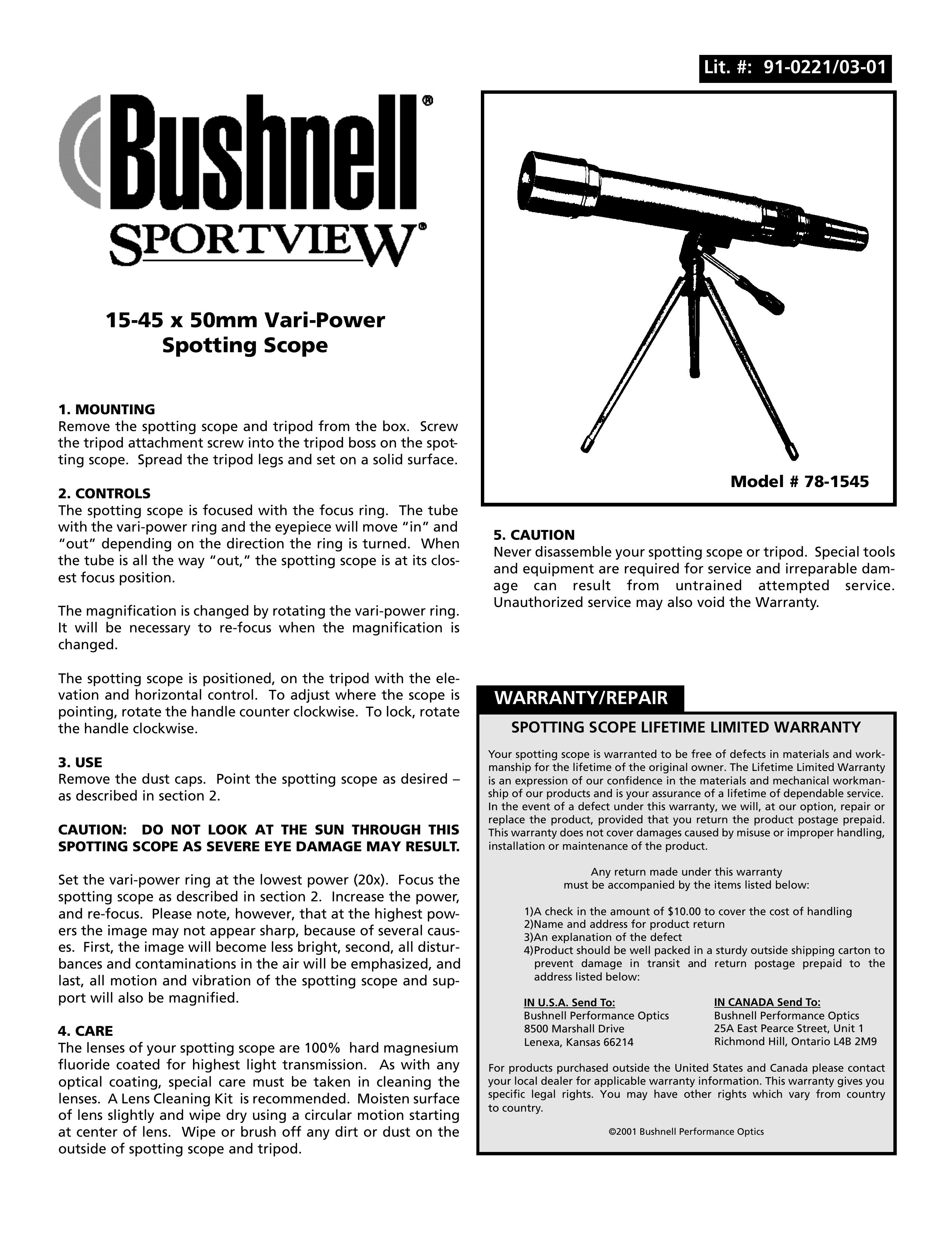 Bushnell 78-1545 Telescope User Manual