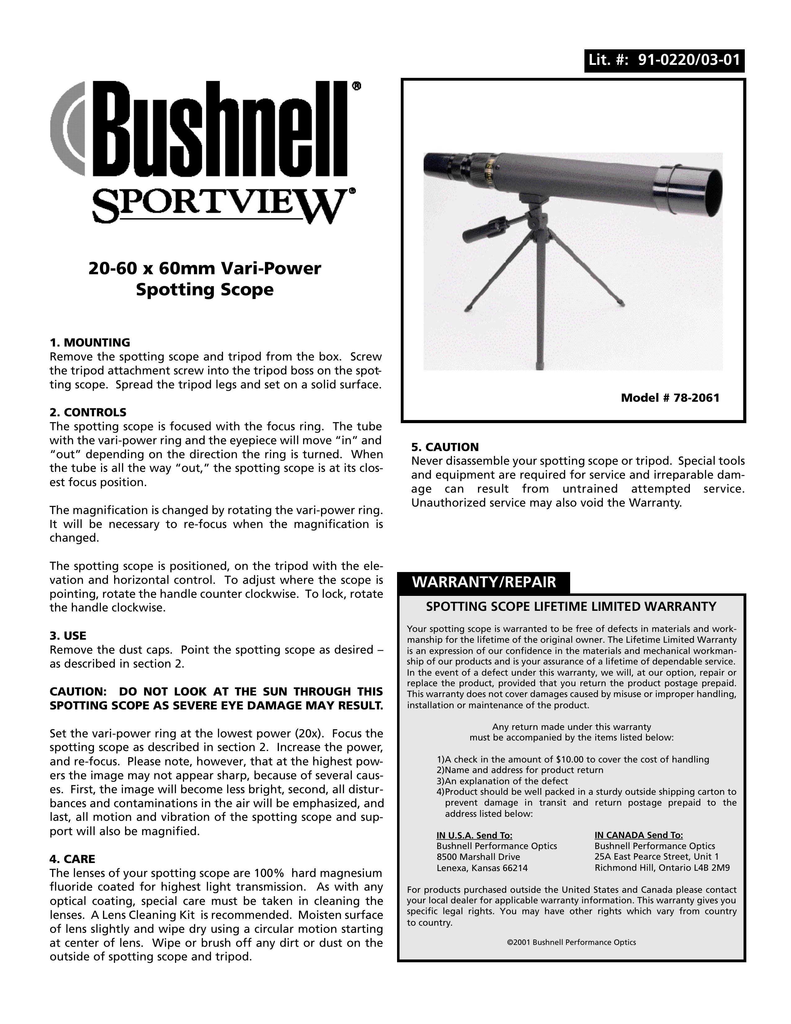 Bushnell 78-2061 Telescope User Manual