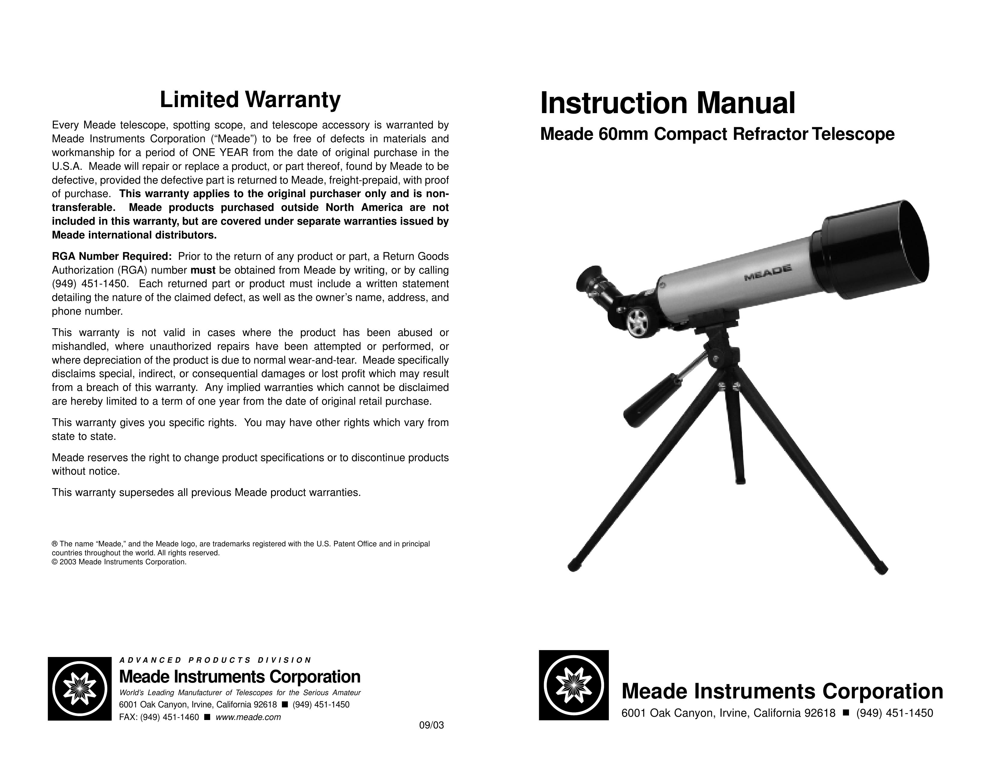Meade 60AZ-T Telescope User Manual