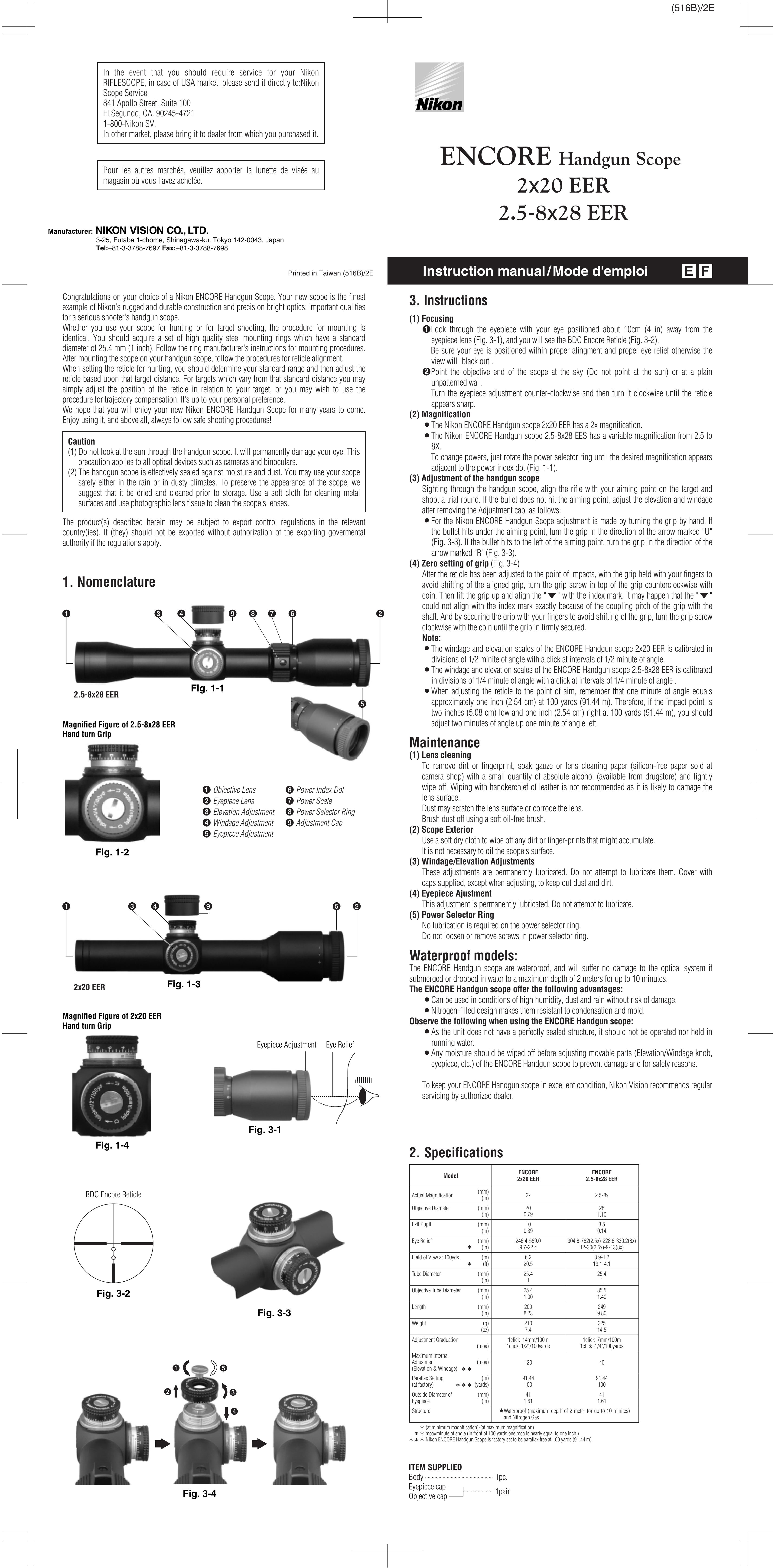 Nikon 2.5-8x28 EER Telescope User Manual