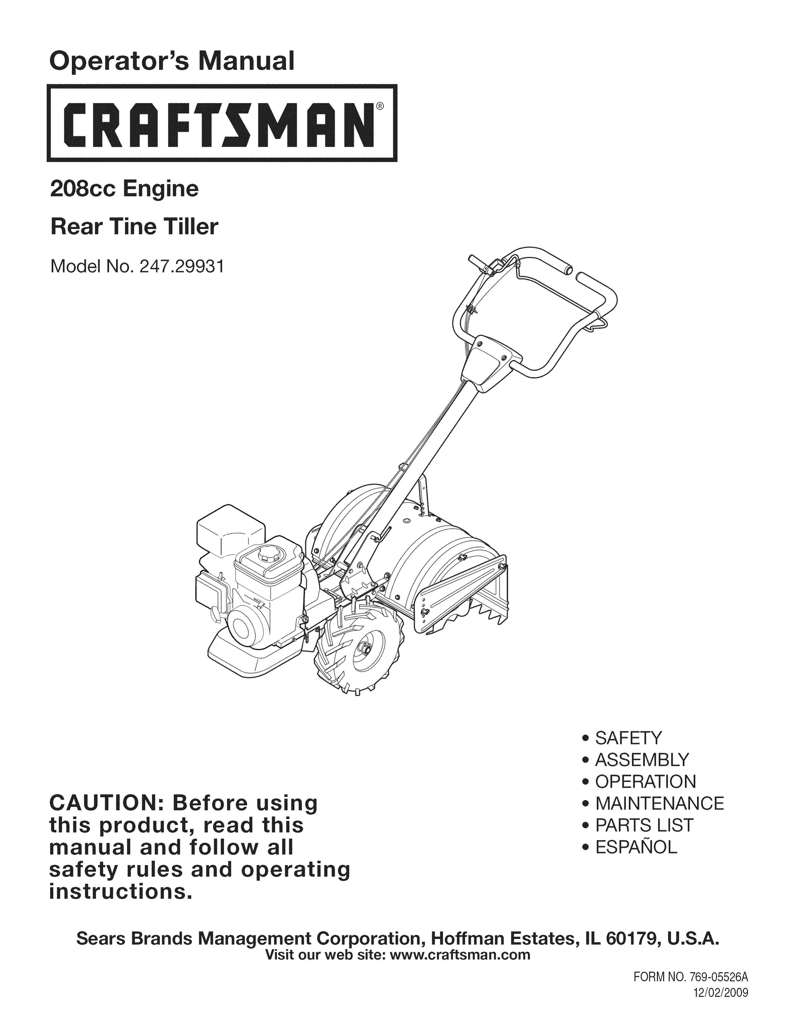 Craftsman 247.29931 Tiller User Manual