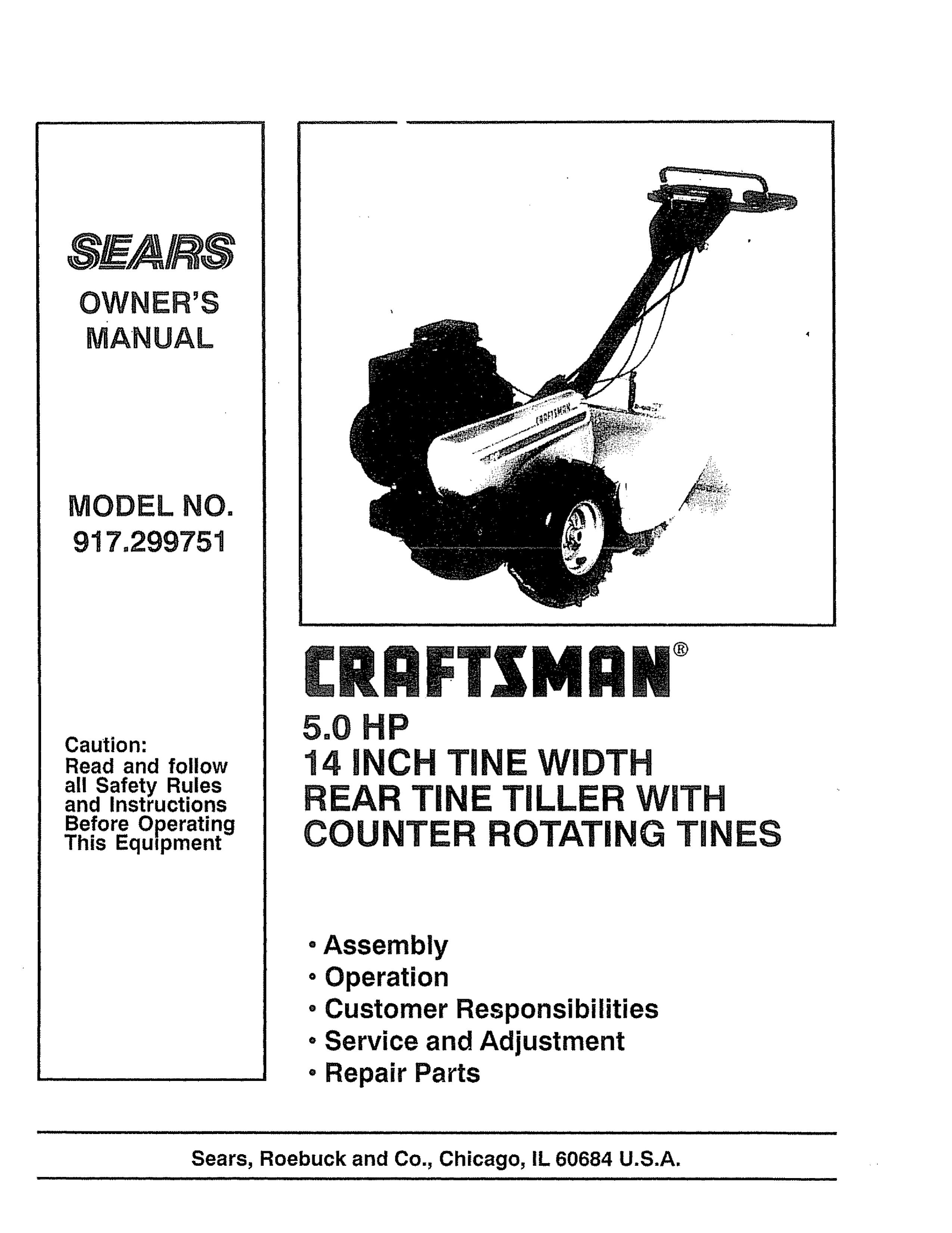 Craftsman 917-299751 Tiller User Manual
