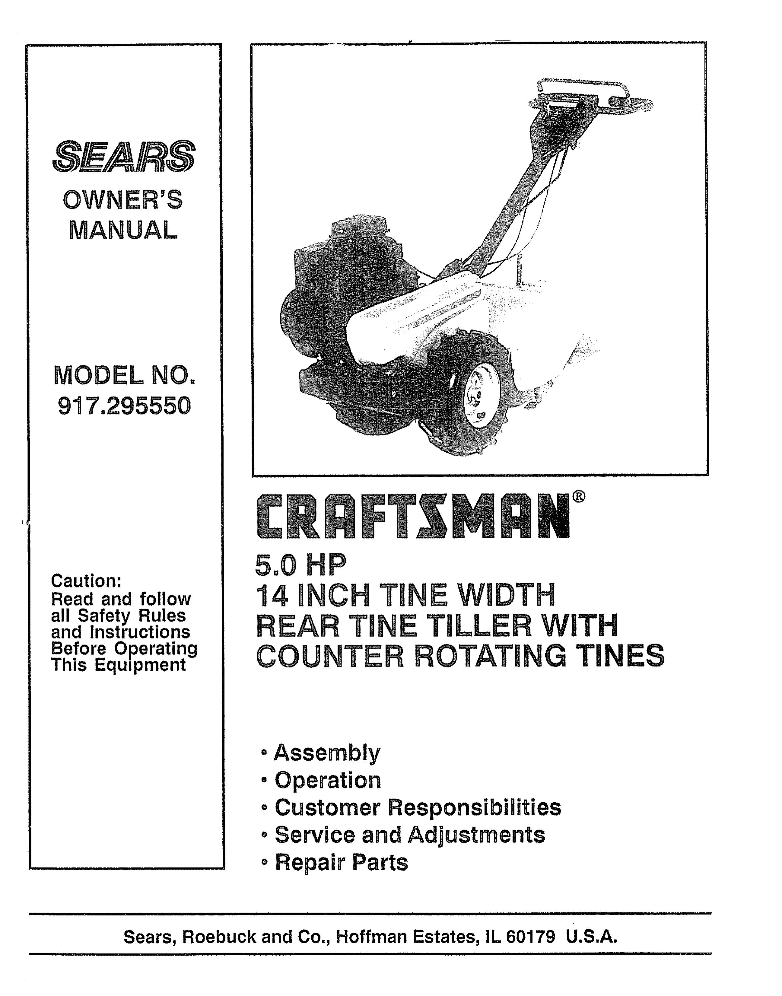 Craftsman 917.29555 Tiller User Manual