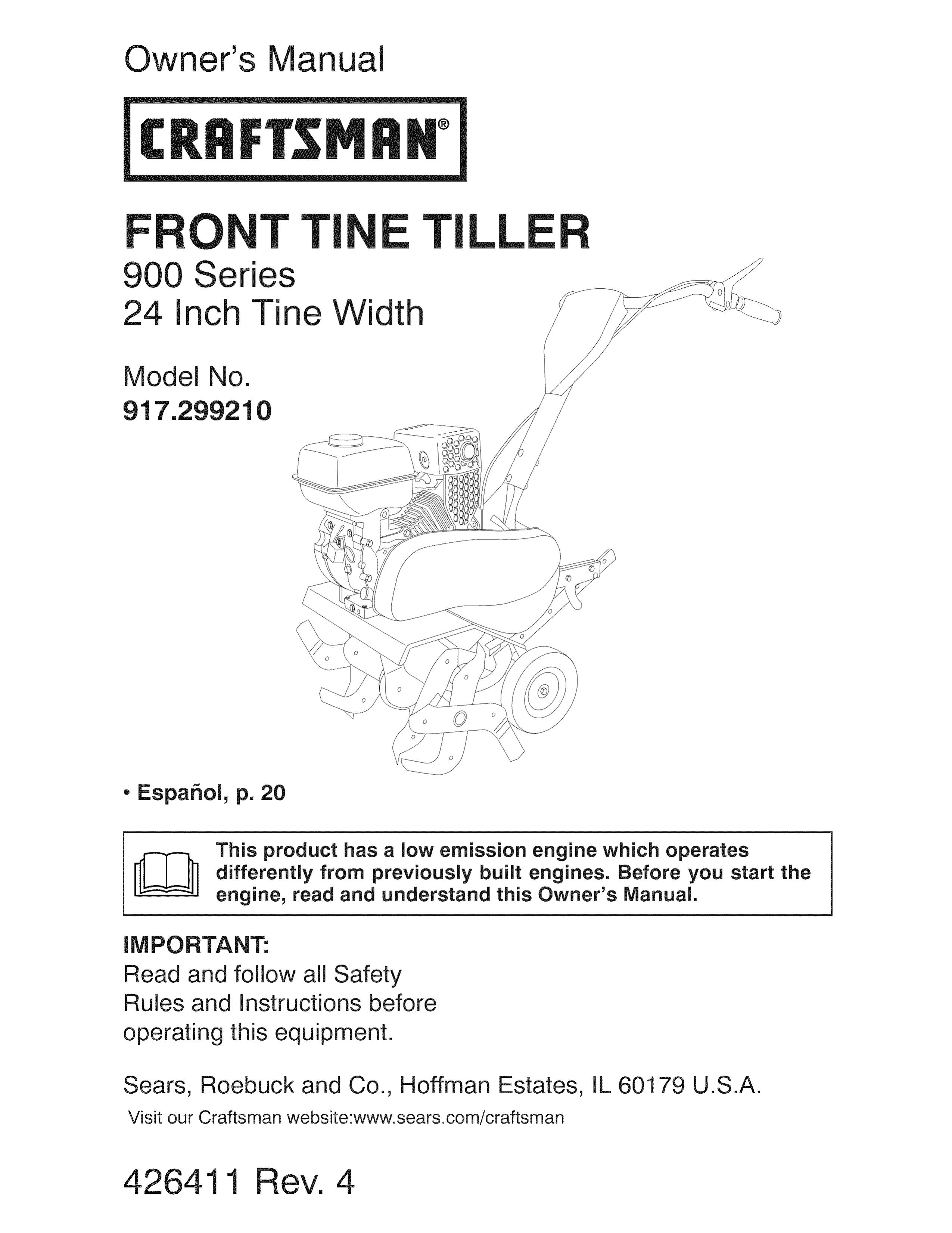 Craftsman 917.29921 Tiller User Manual