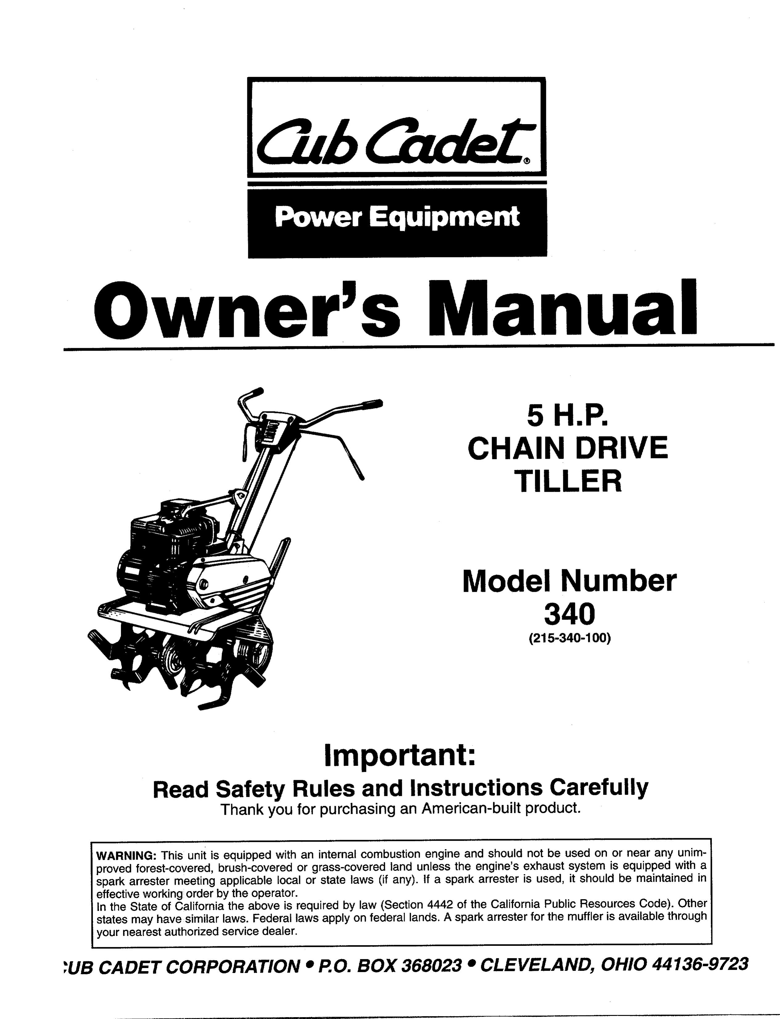 Cub Cadet 340 Tiller User Manual