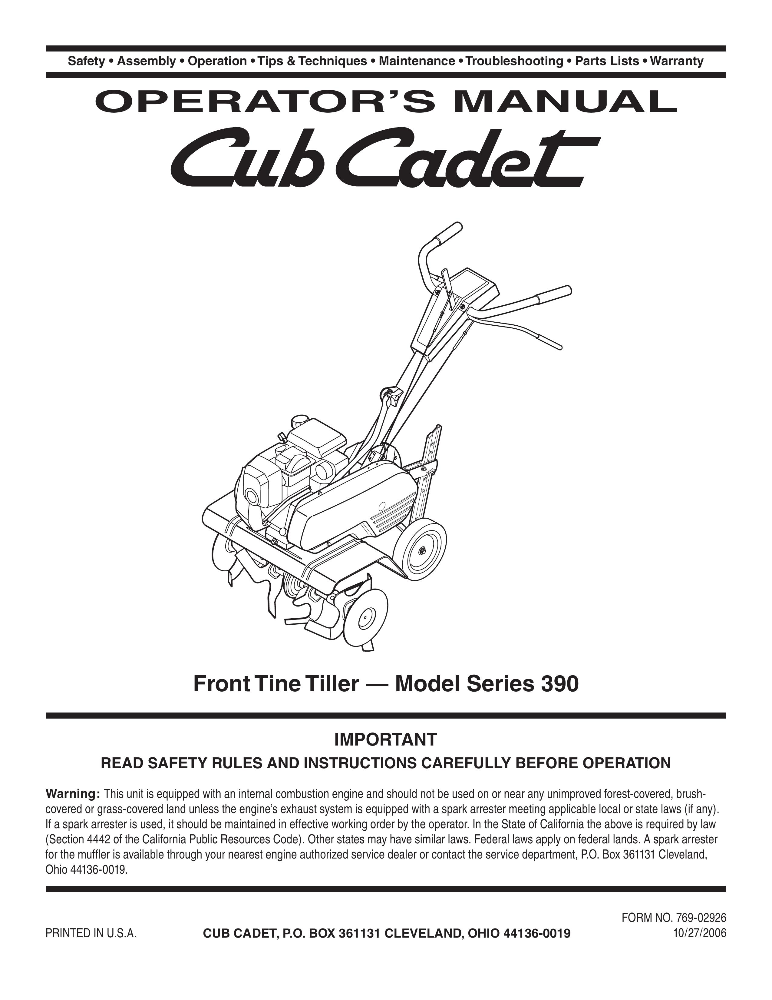 Cub Cadet Series 390 Tiller User Manual