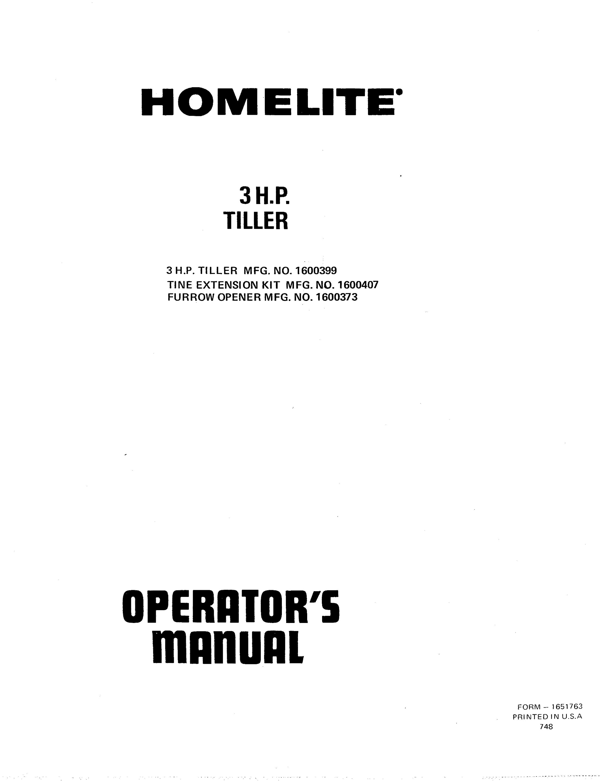 Homelite 1600399 Tiller User Manual